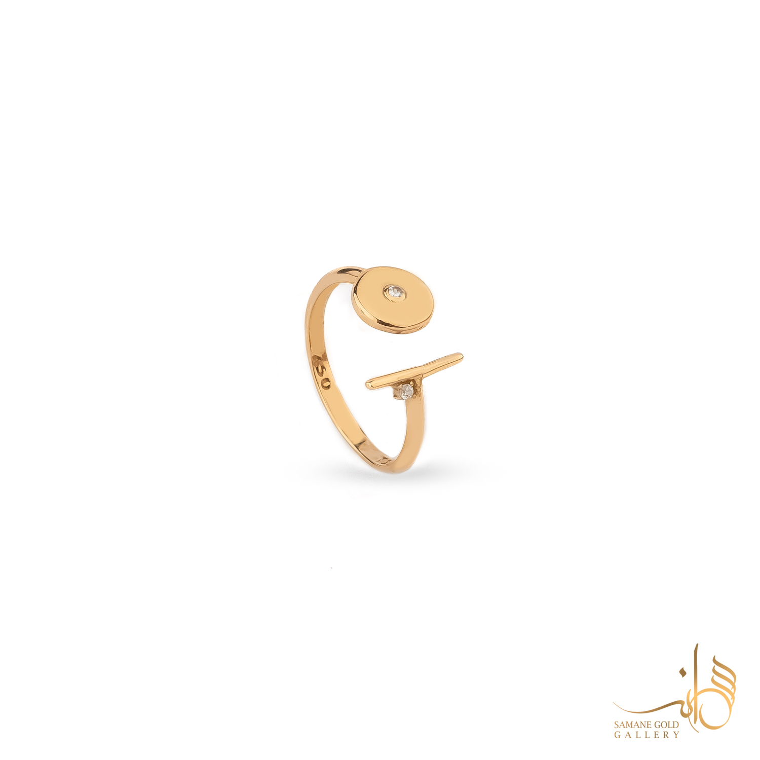 انگشتر طلا دایره و خط نگین‌دار