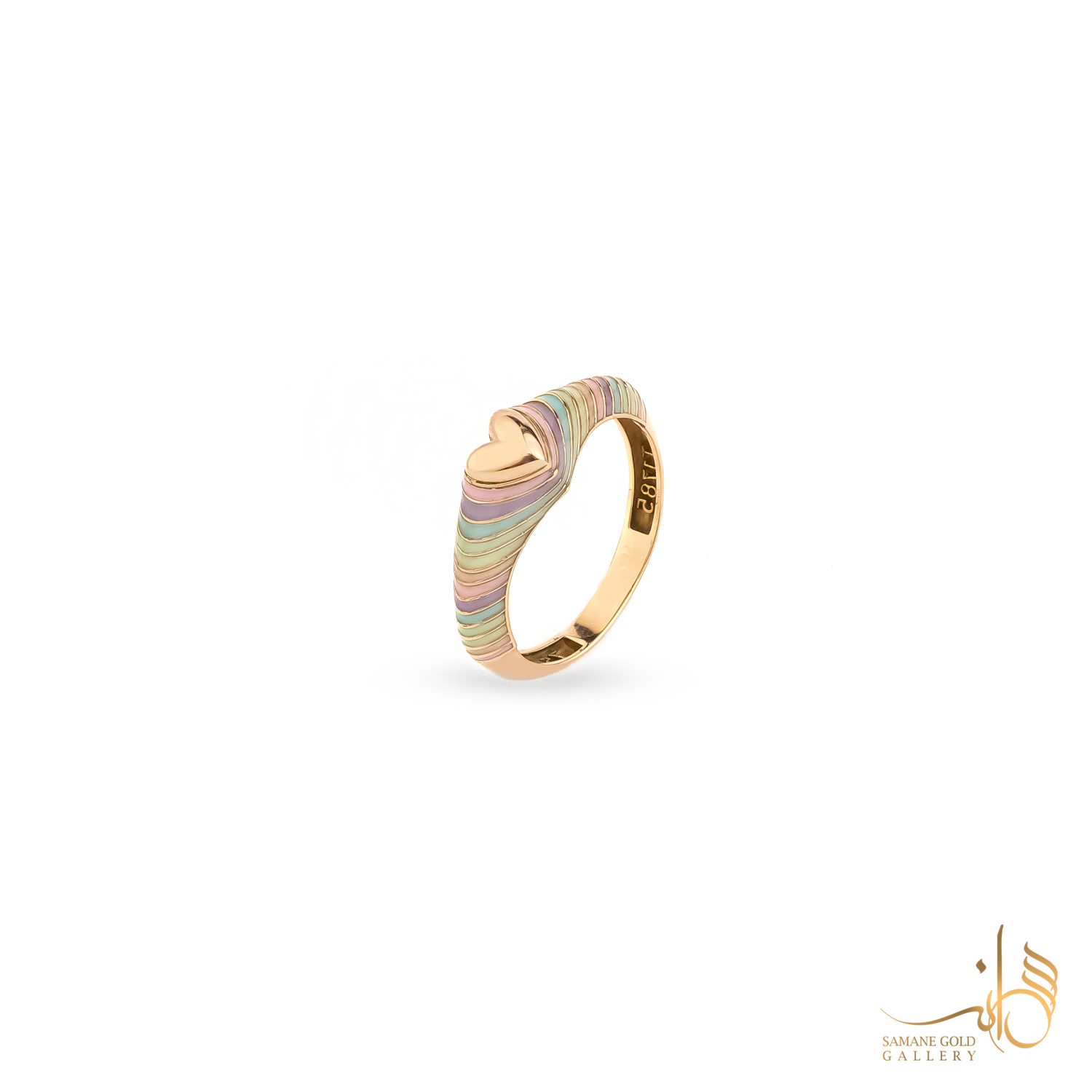 انگشتر طلا قلب تلالو رنگین‌کمانی