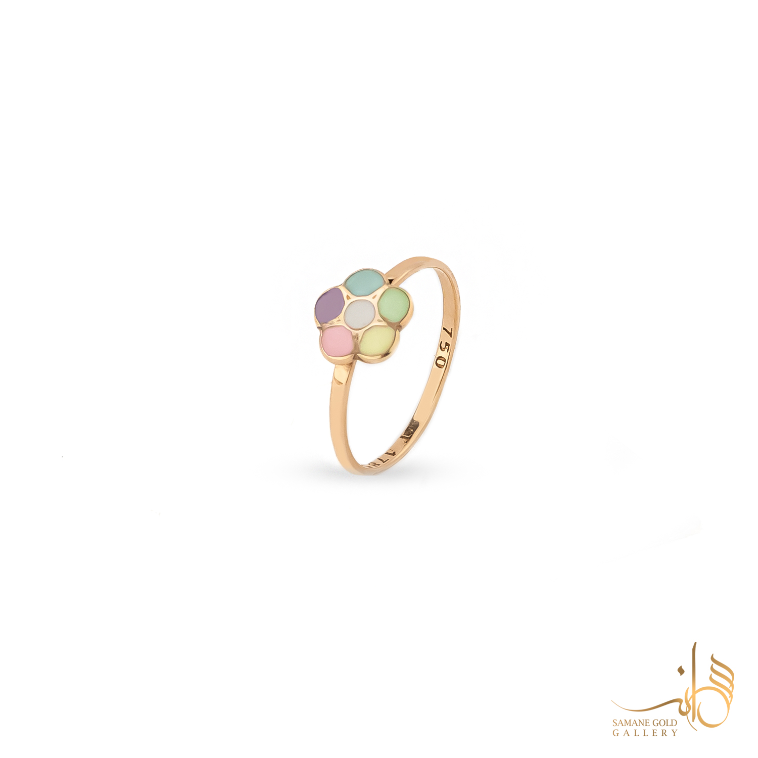 انگشتر طلا بچگانه گل رنگی