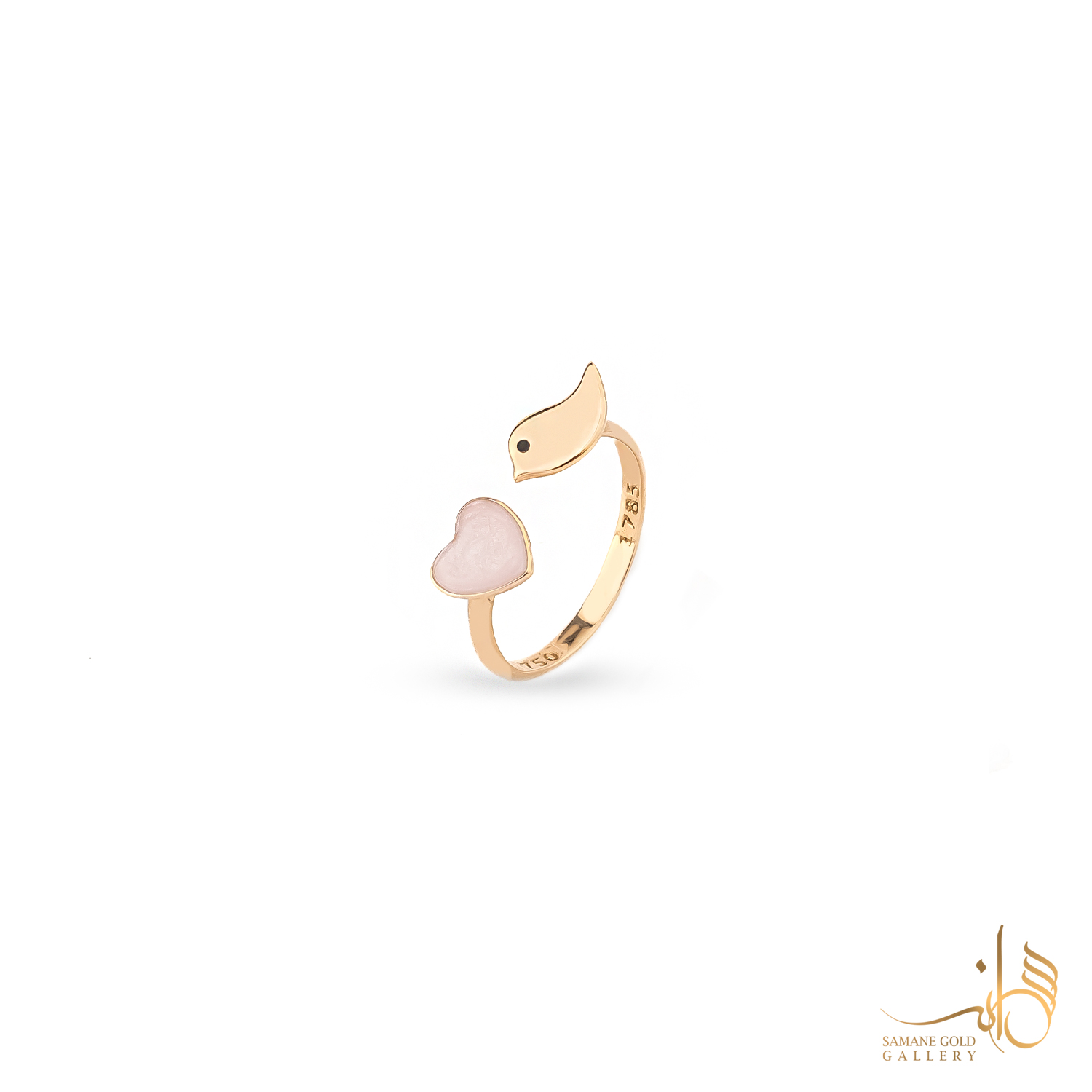 انگشتر طلا قلب صورتی و پرنده