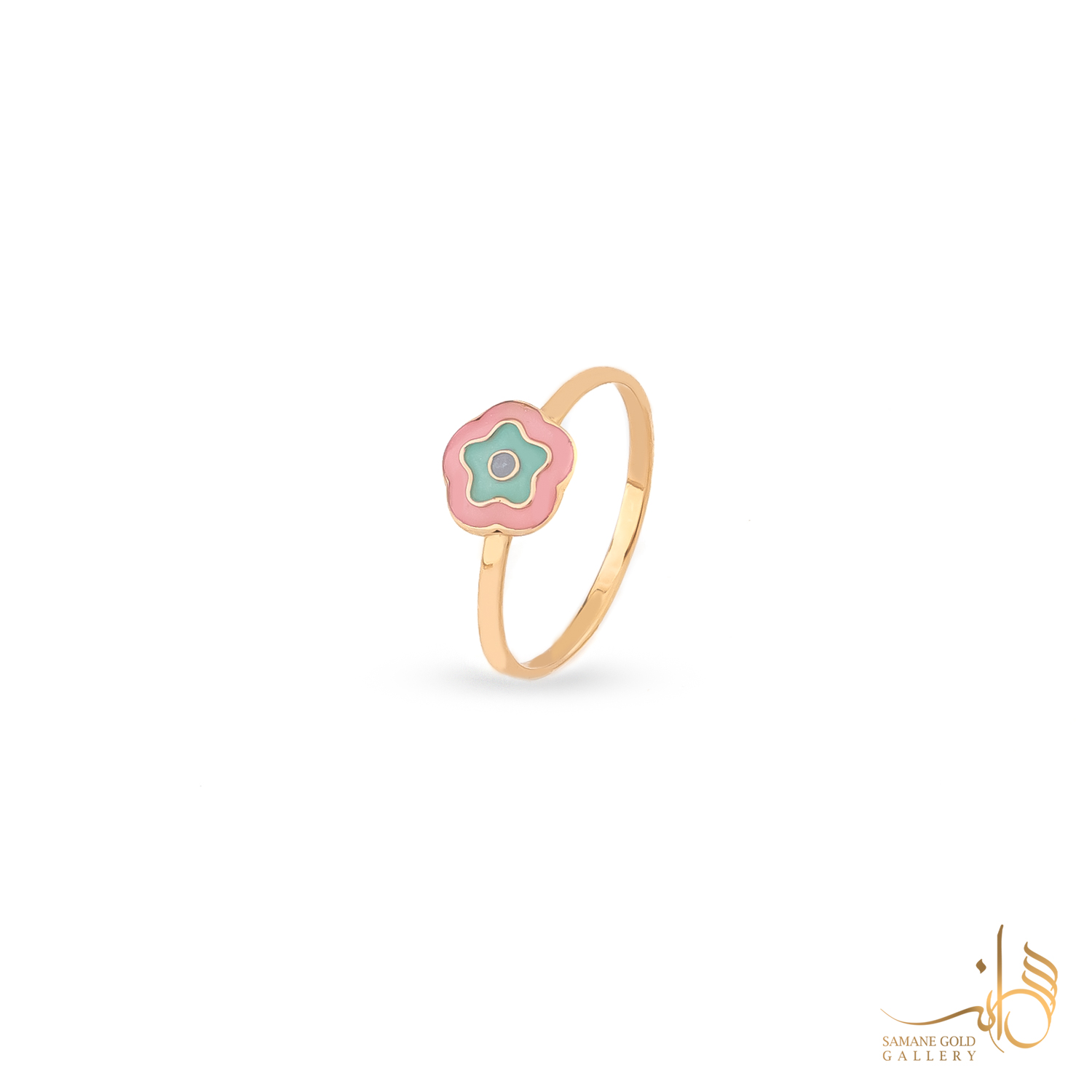 انگشتر طلا گل آبی صورتی بچگانه