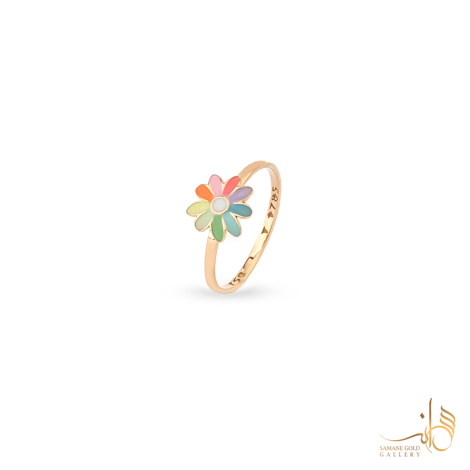 انگشتر طلا گل رنگی بچگانه