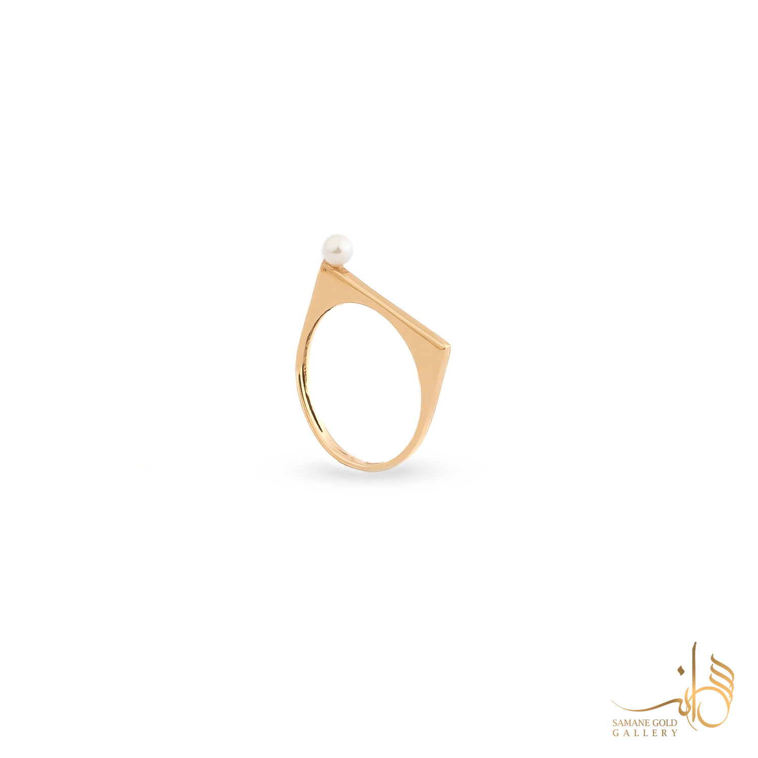 انگشتر طلا خط و مروارید مینیمال
