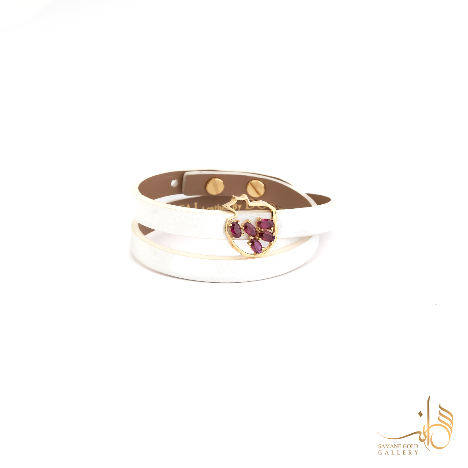 دستبند طلا و چرم انار بزرگ