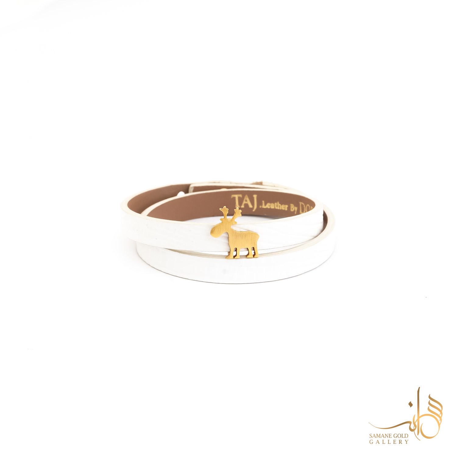 دستبند طلا و چرم کشویی گوزن