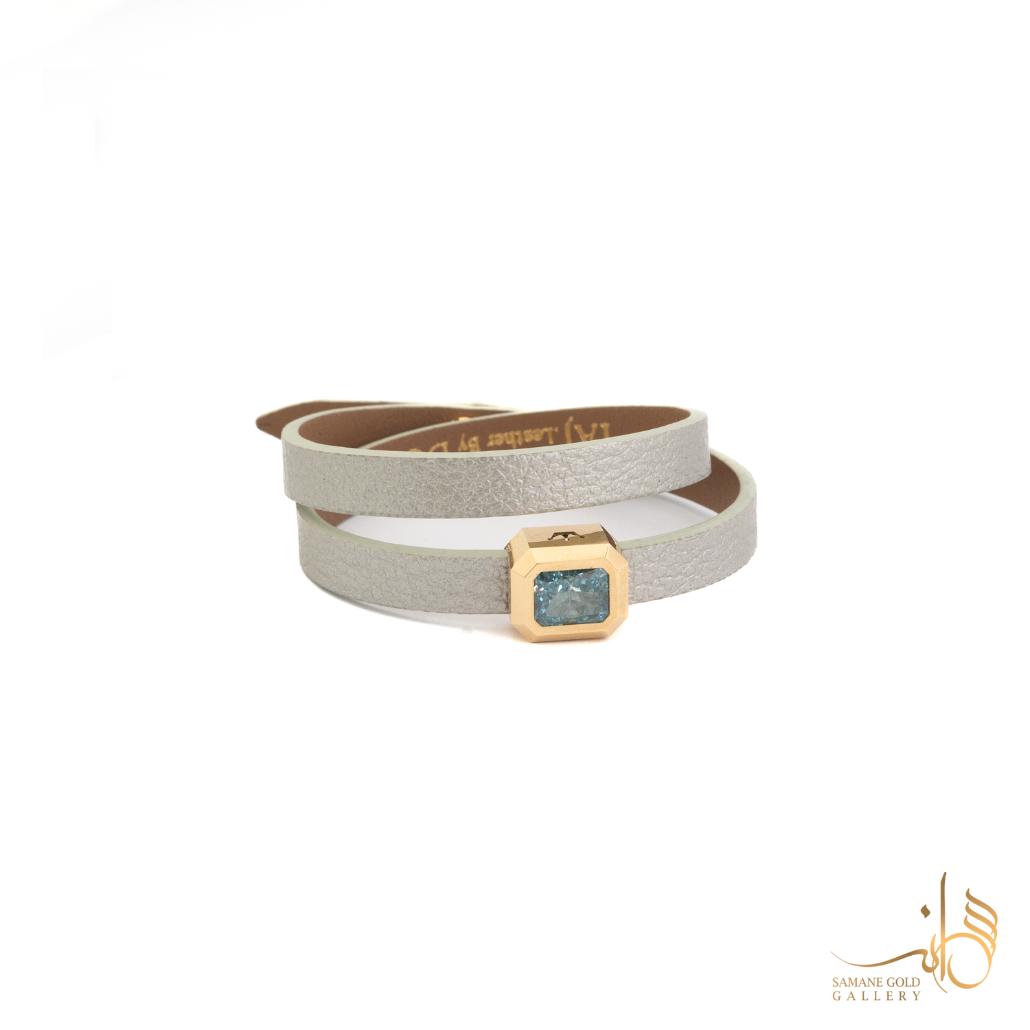 دستبند طلا و چرم کشویی رقصان آبی