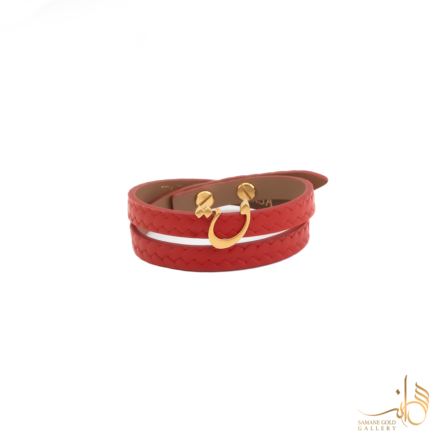 دستبند طلا و چرم کشویی حرف ق