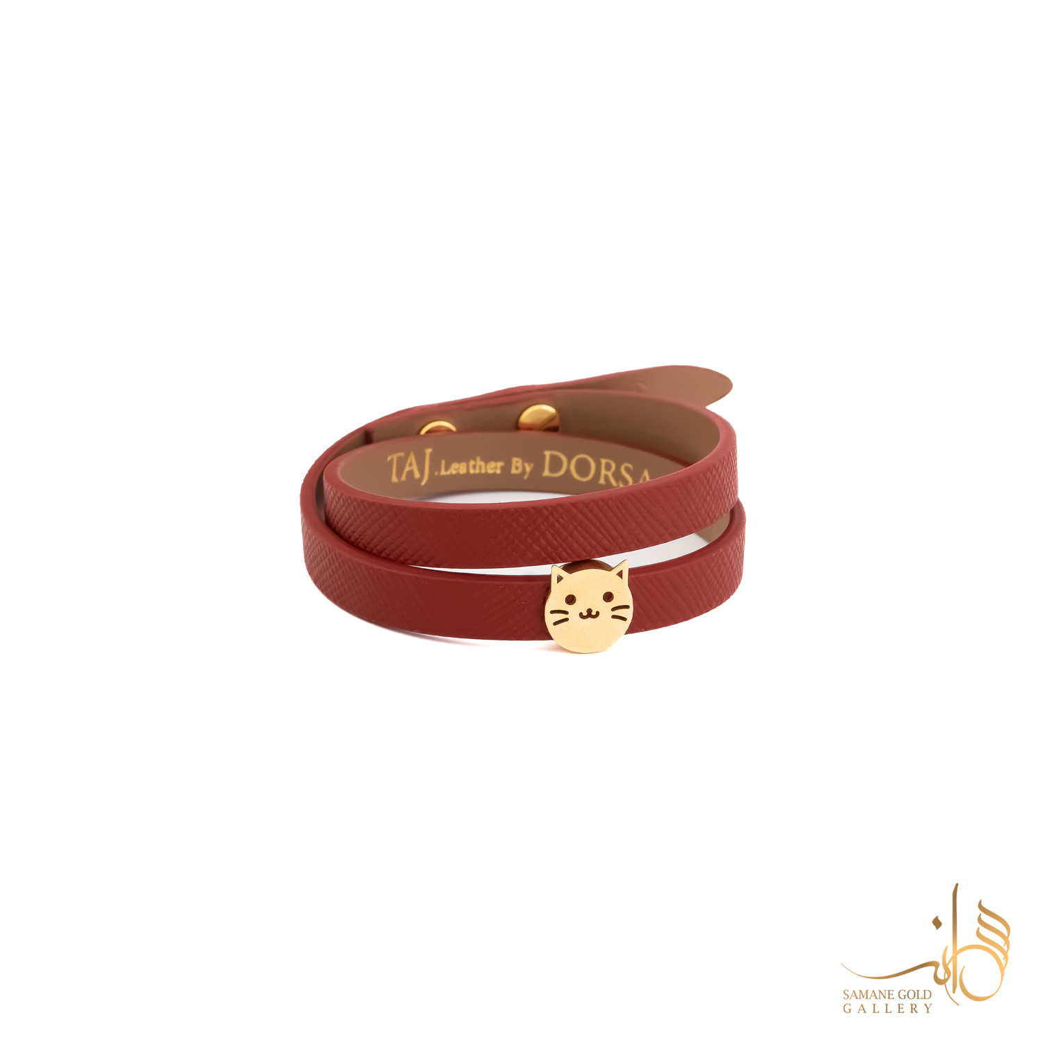 دستبند طلا و چرم کشویی استیکر گربه
