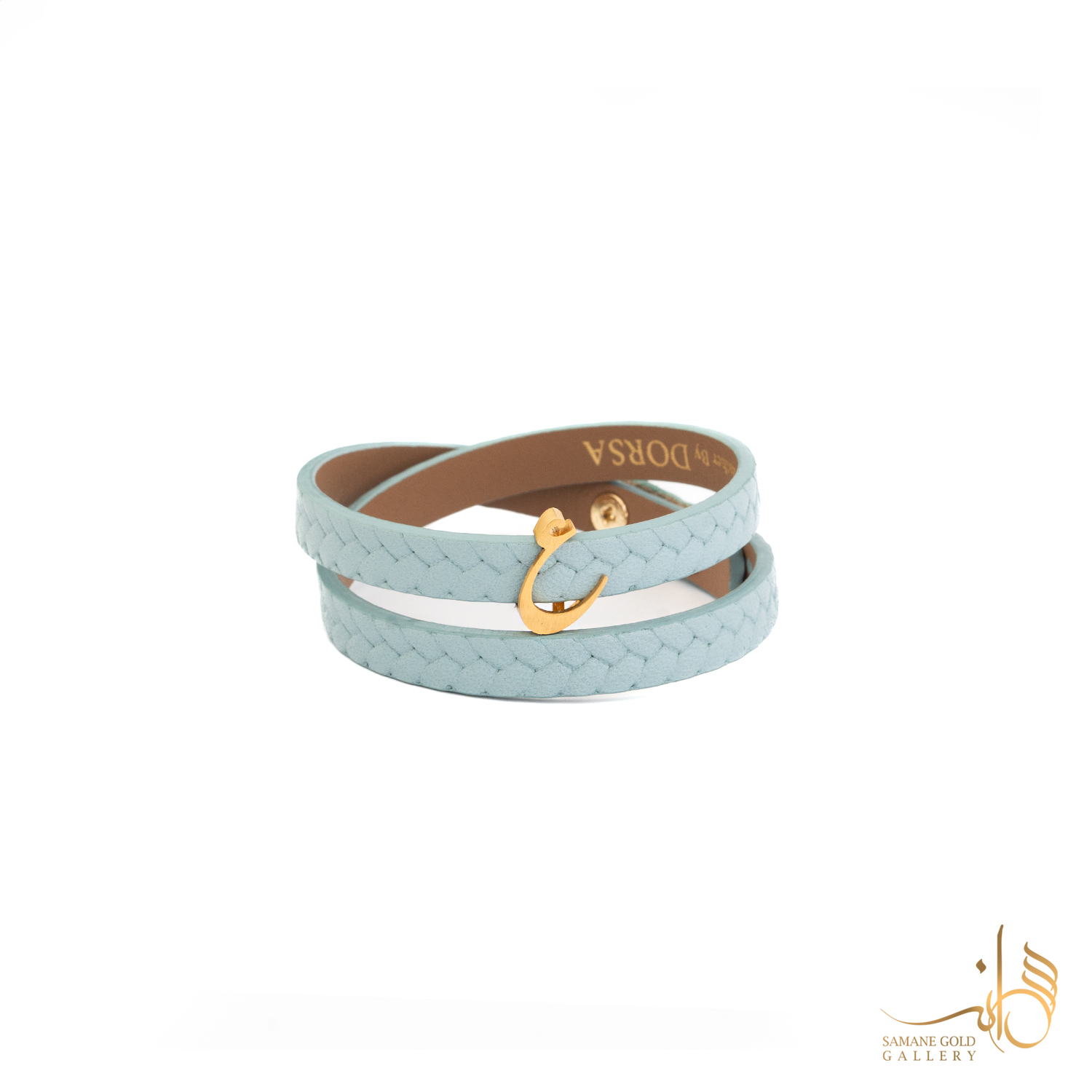 دستبند طلا و چرم کشویی حرف ع