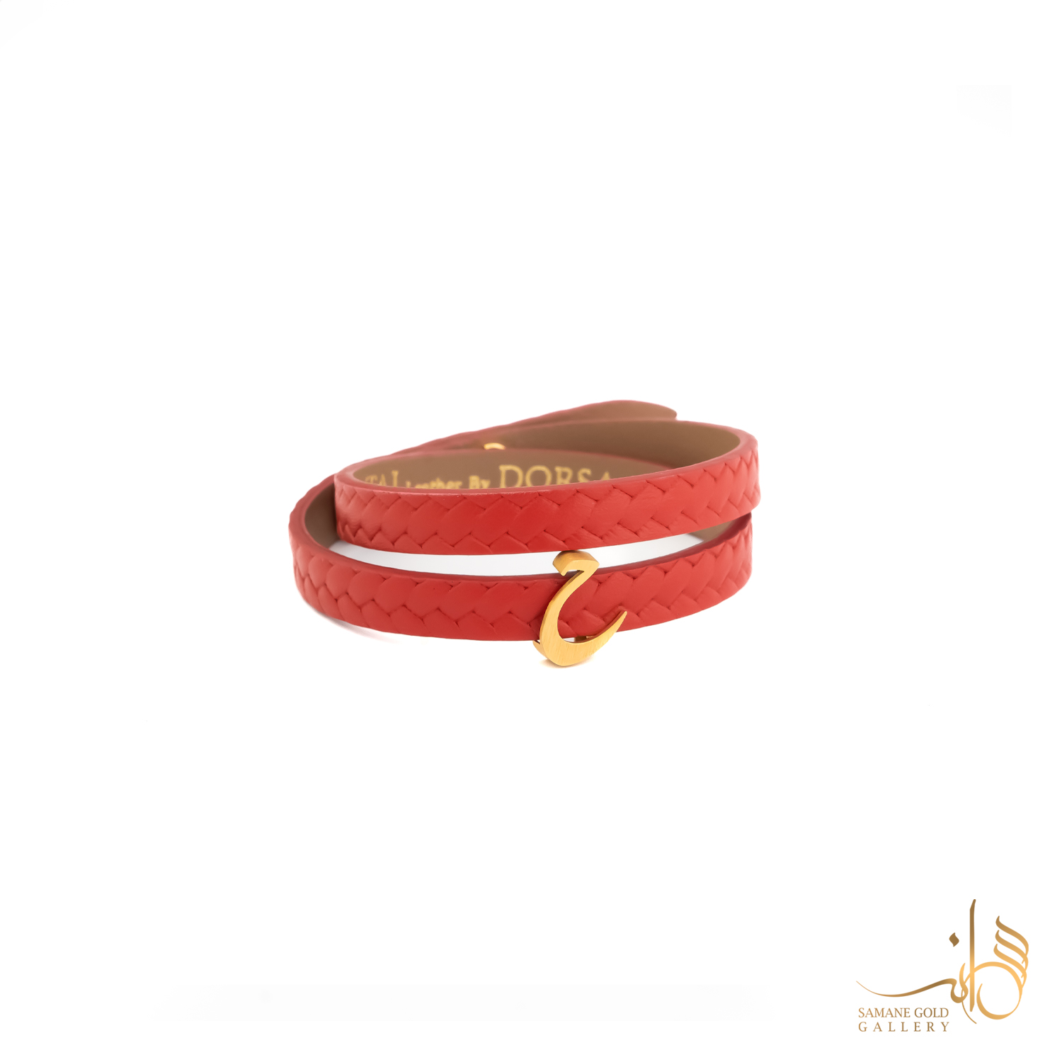 دستبند طلا و چرم کشویی حرف ح