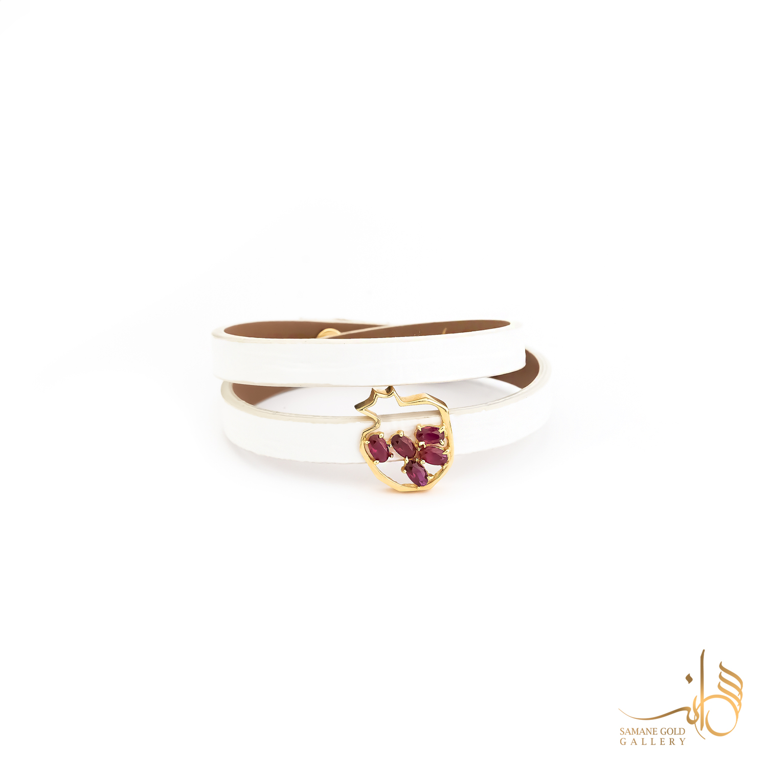 دستبند طلا و چرم کشویی انار بزرگ