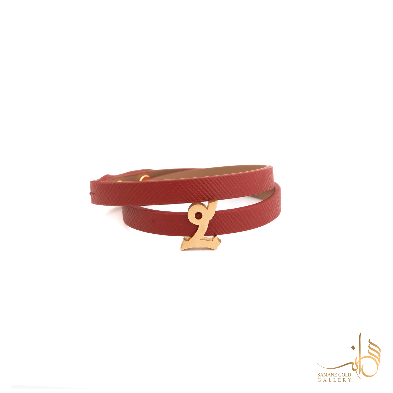 دستبند طلا و چرم نماد یونانی دی