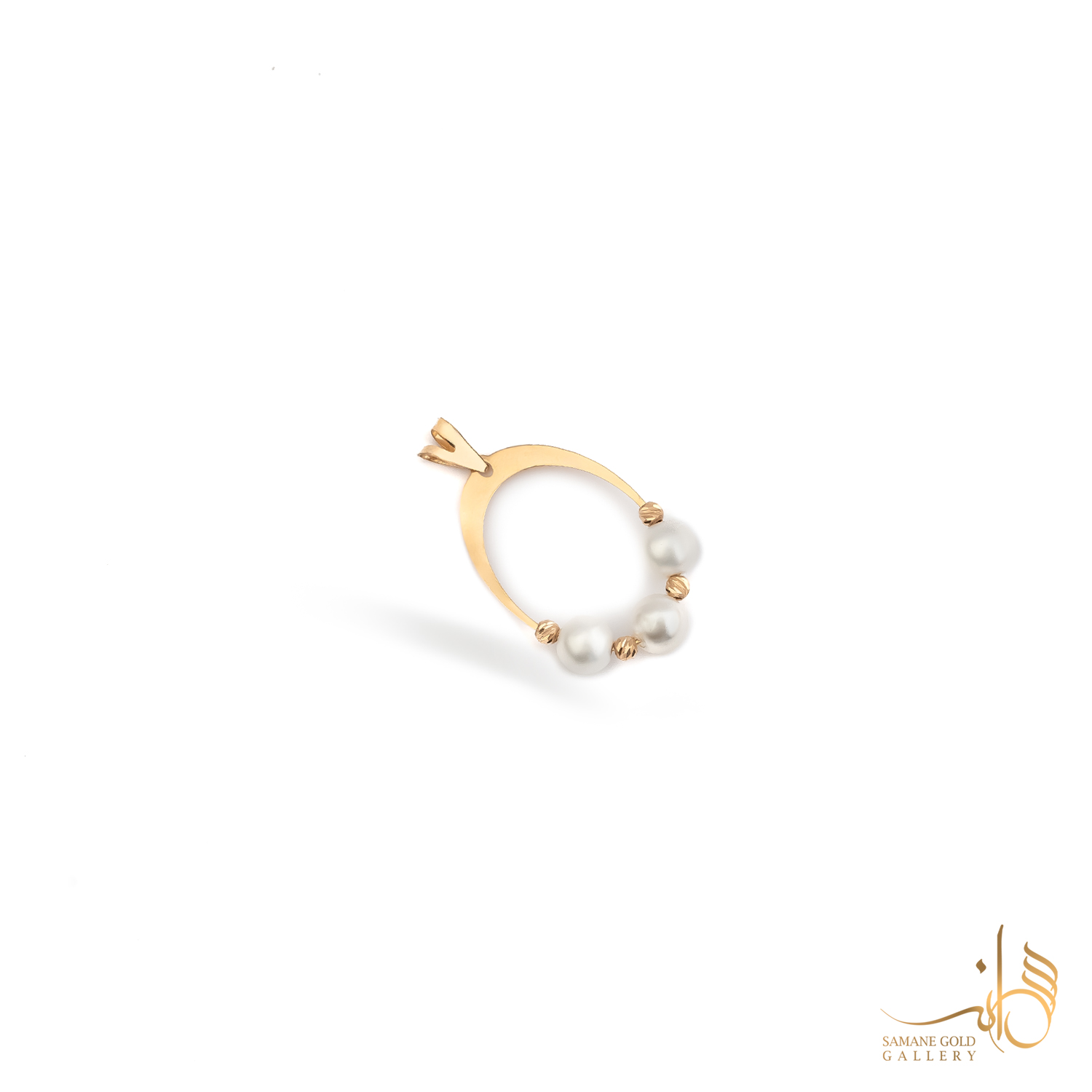 آویز طلا بیضی سه مروارید و گوی