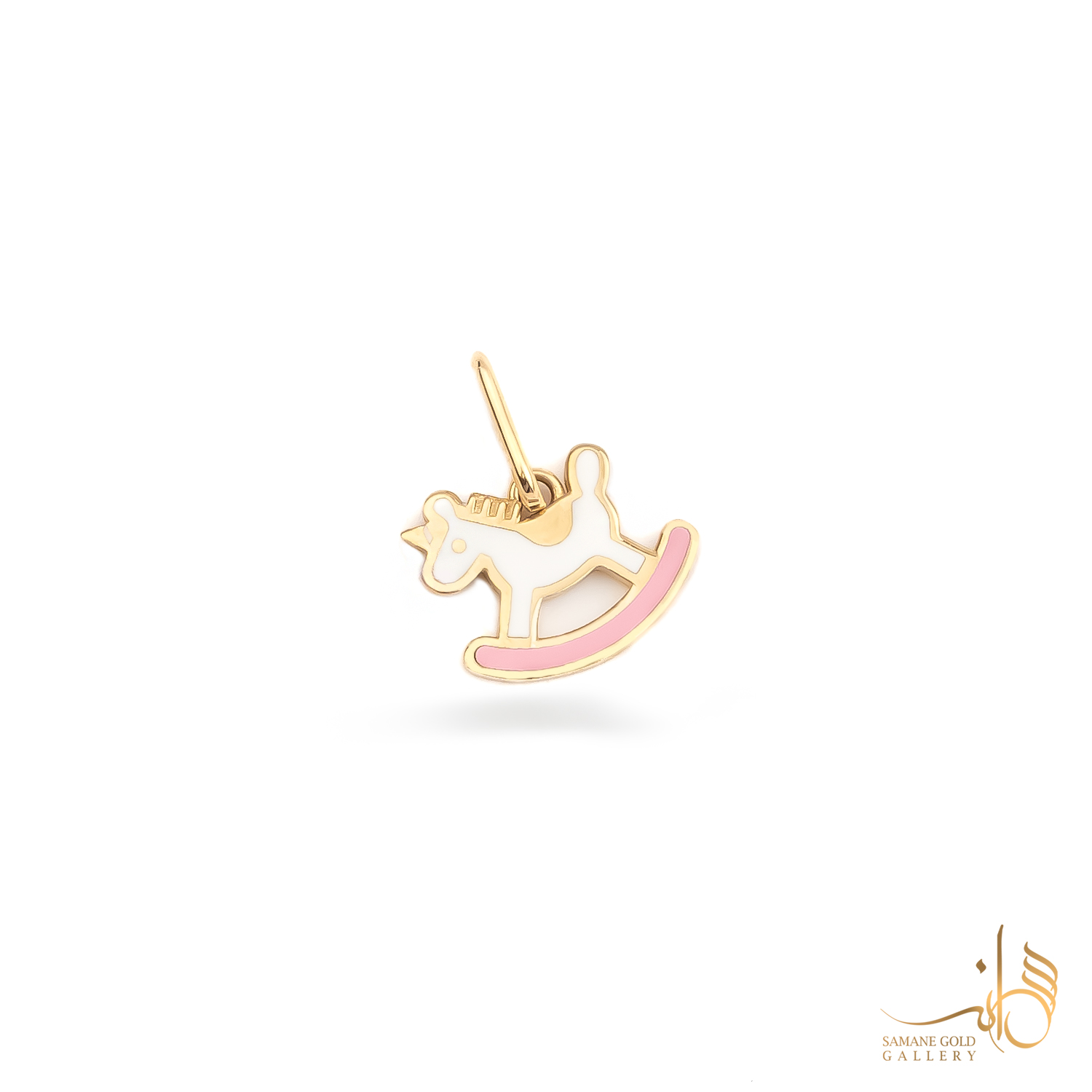 آویز طلا اسب راکر صورتی میناکاری