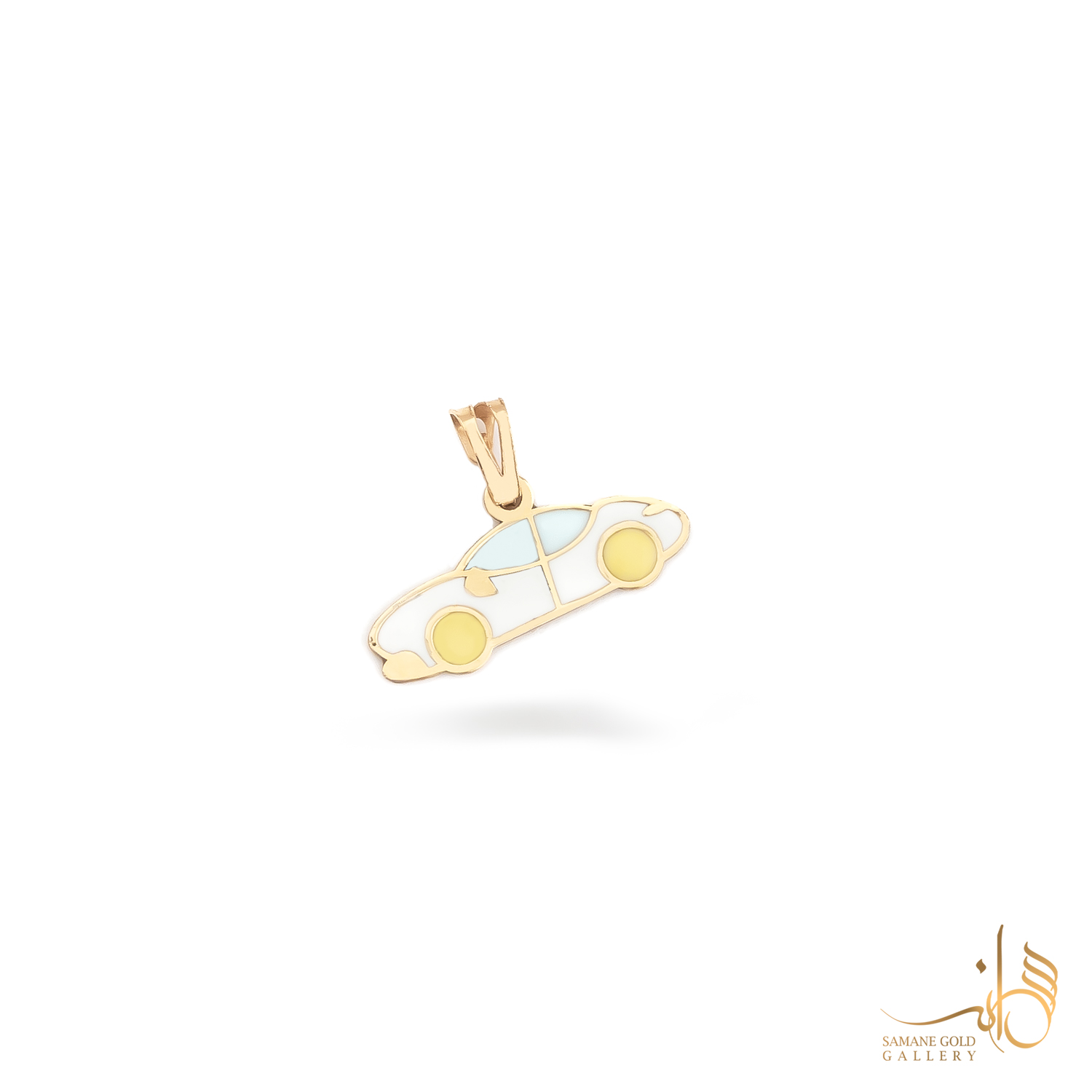 آویز طلا ماشین سفید میناکاری