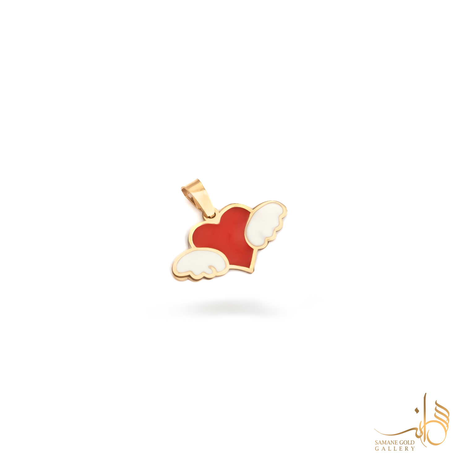 آویز طلا قلب قرمز و بال فرشته