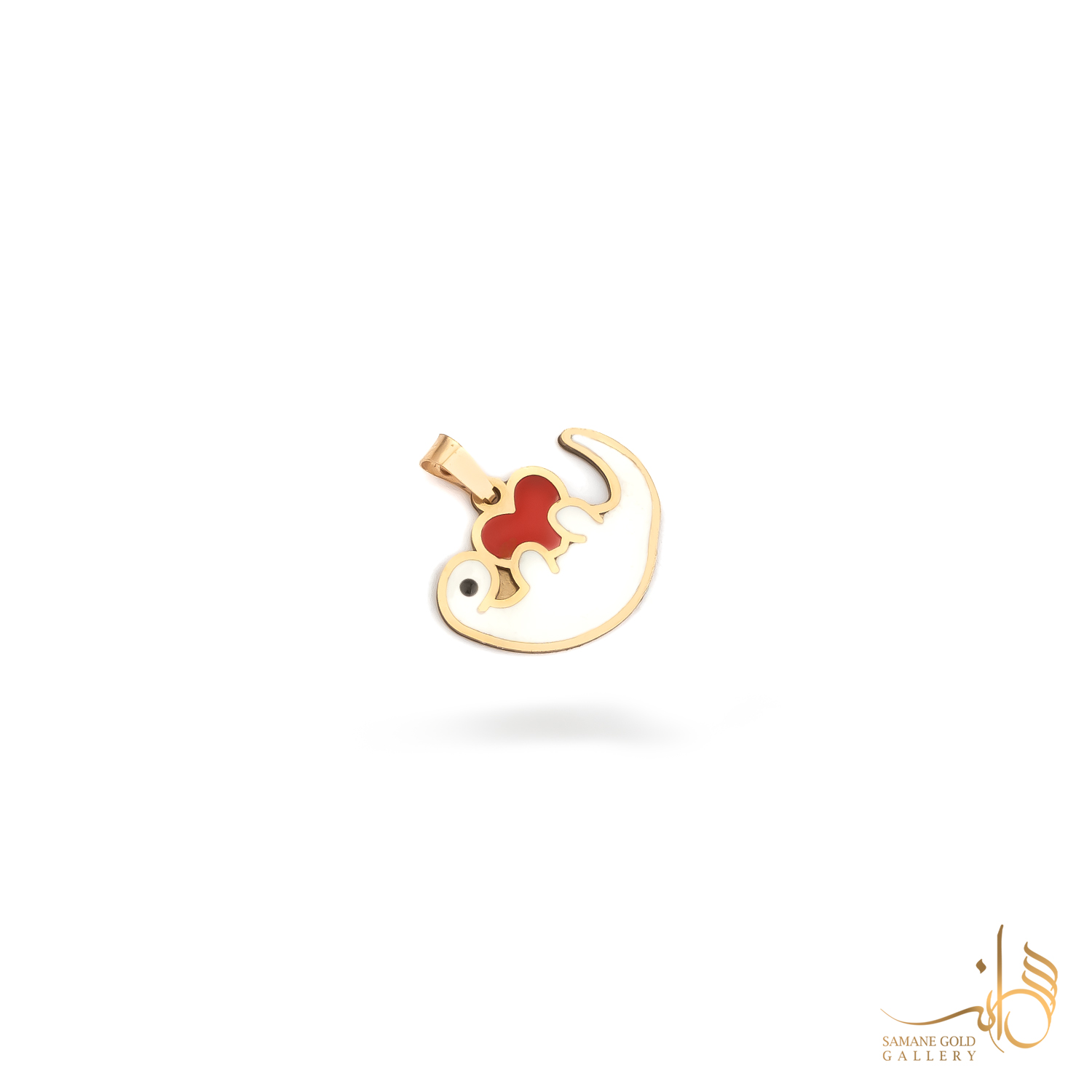 آویز طلا دایناسور و قلب قرمز میناکاری