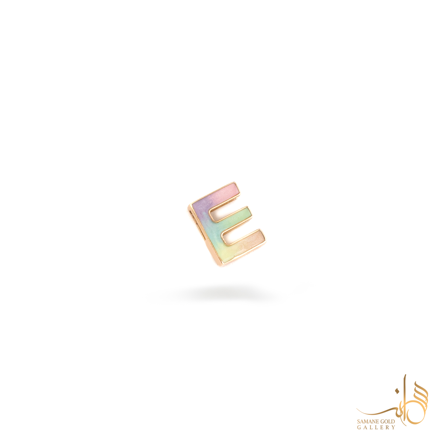 آویز طلا E رنگین‌کمانی