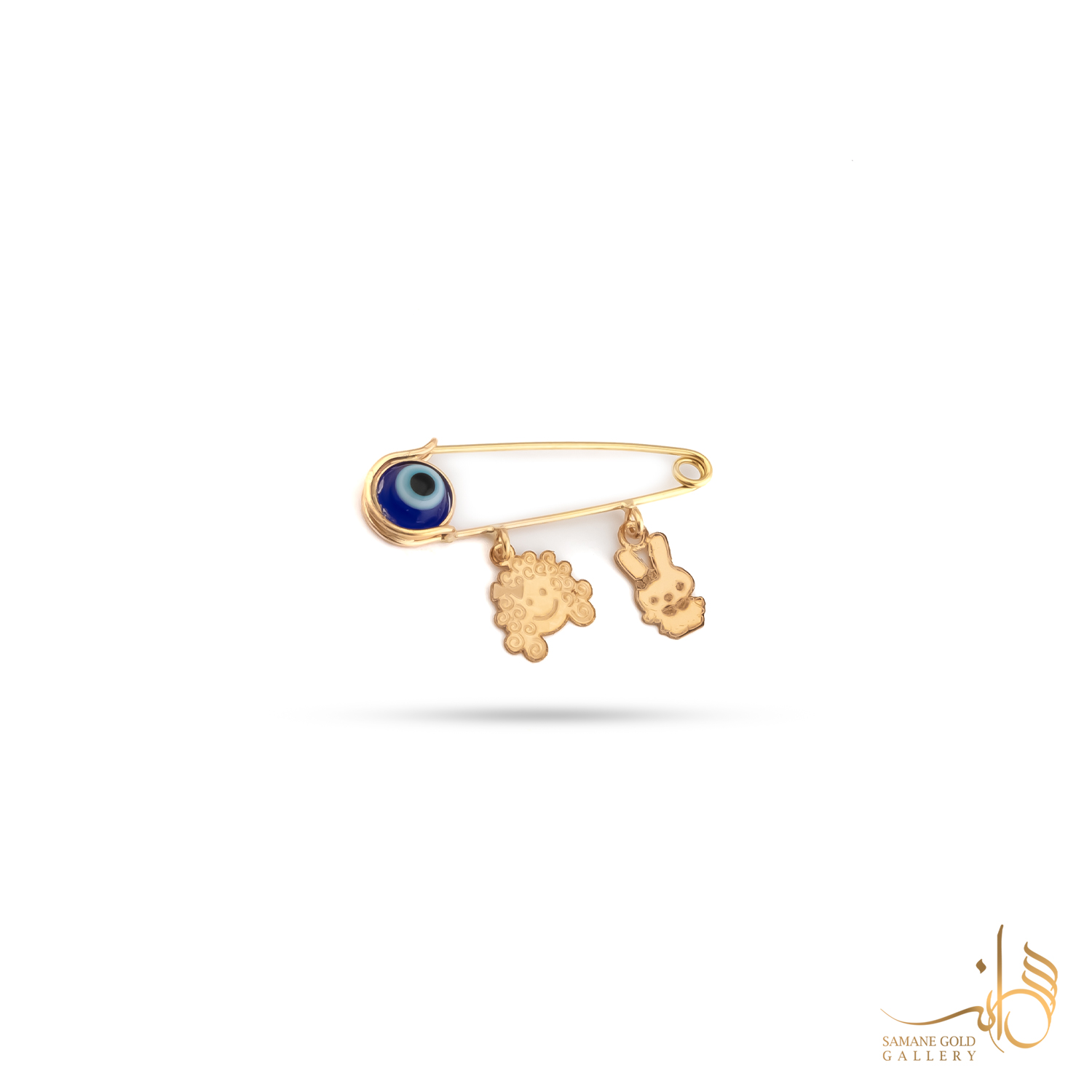 سنجاق سینه طلا چشم سرمه‌ای دختر فرفری و خرگوش