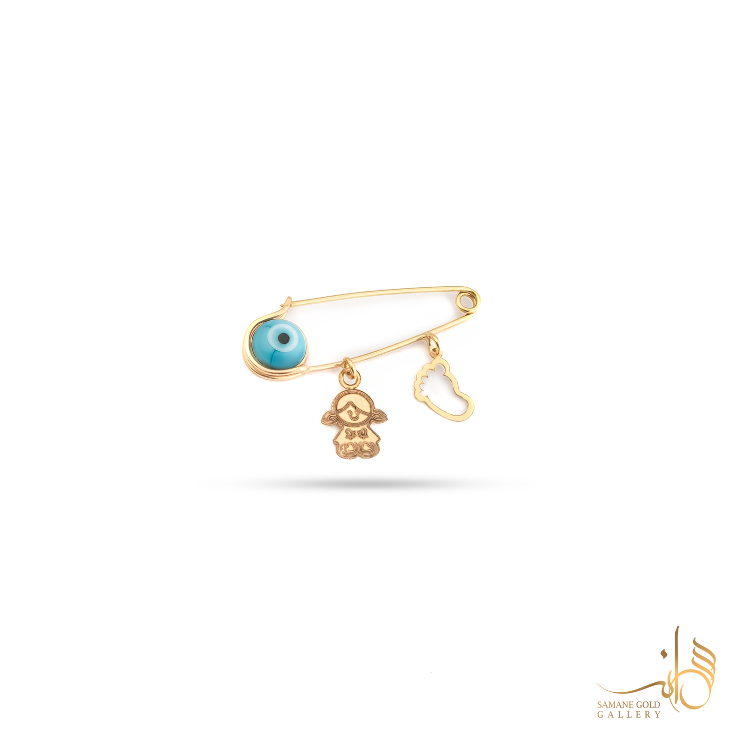 سنجاق سینه طلا چشم آبی دختر ردپا