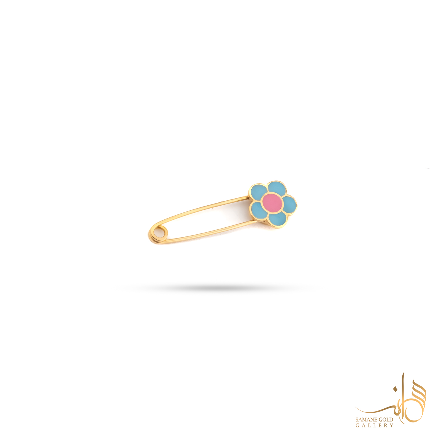 سنجاق سینه طلا گل آبی صورتی