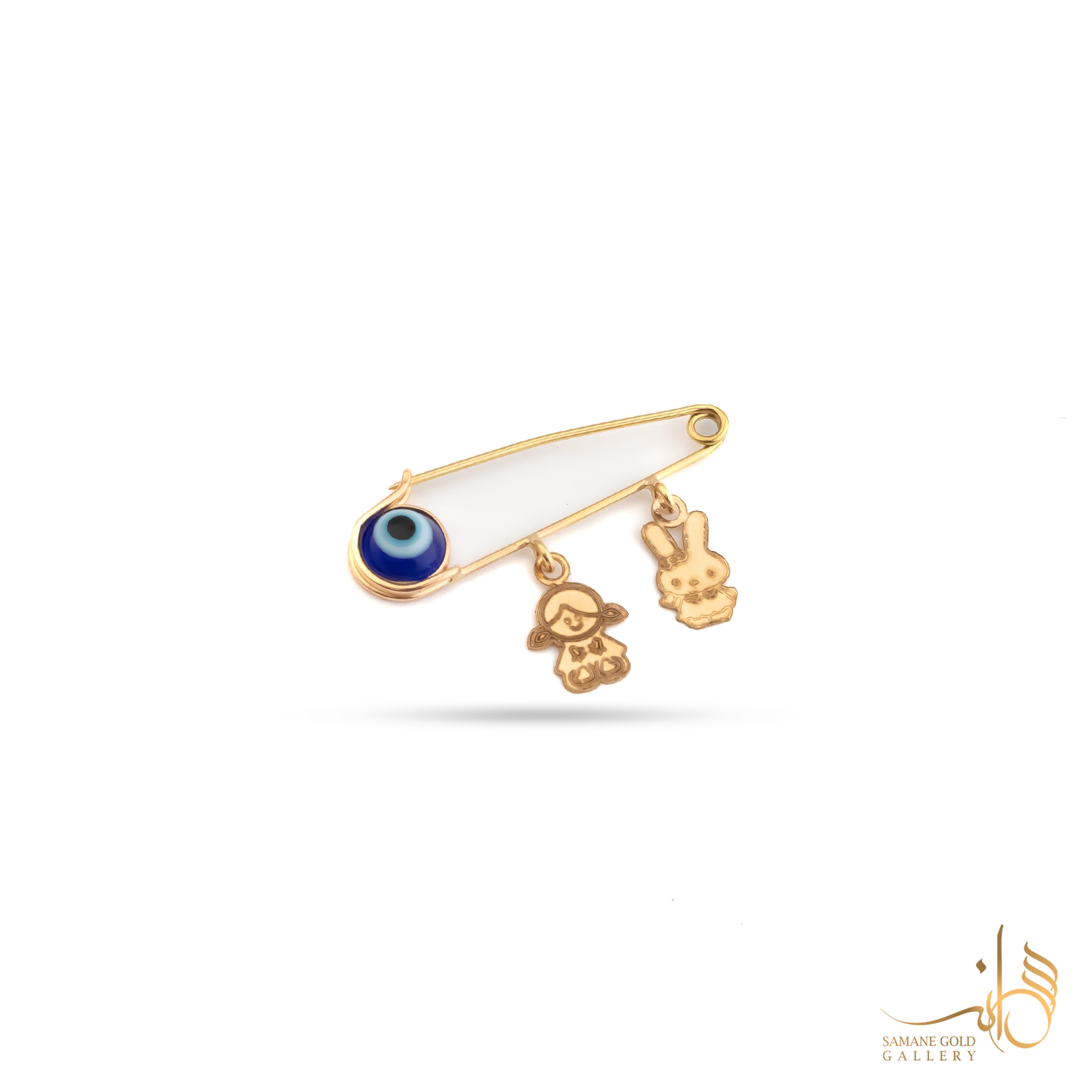 سنجاق سینه طلا چشم سرمه‌ای دختر و خرگوش