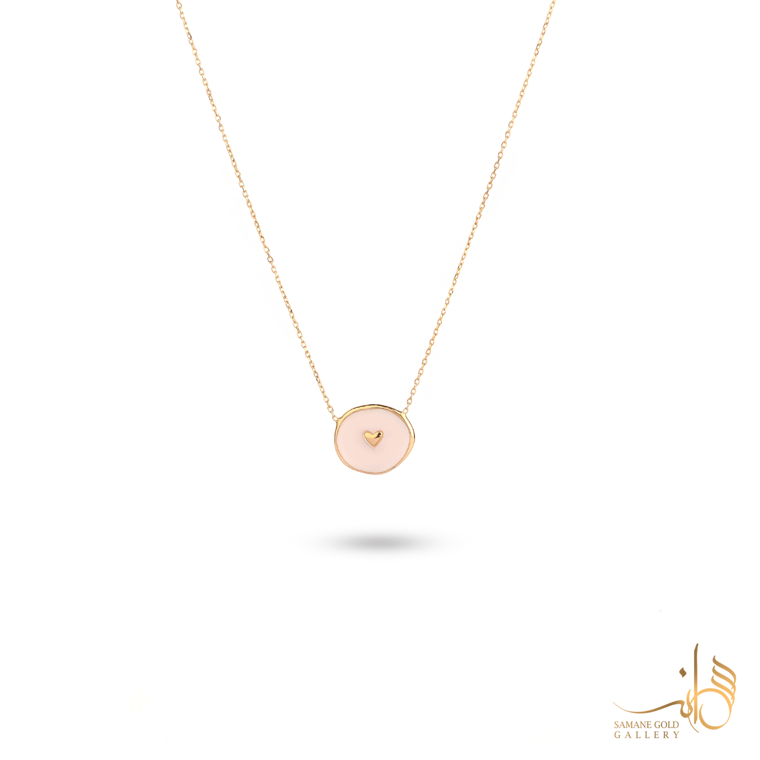 گردنبند طلا دایره قلب مینا صورتی