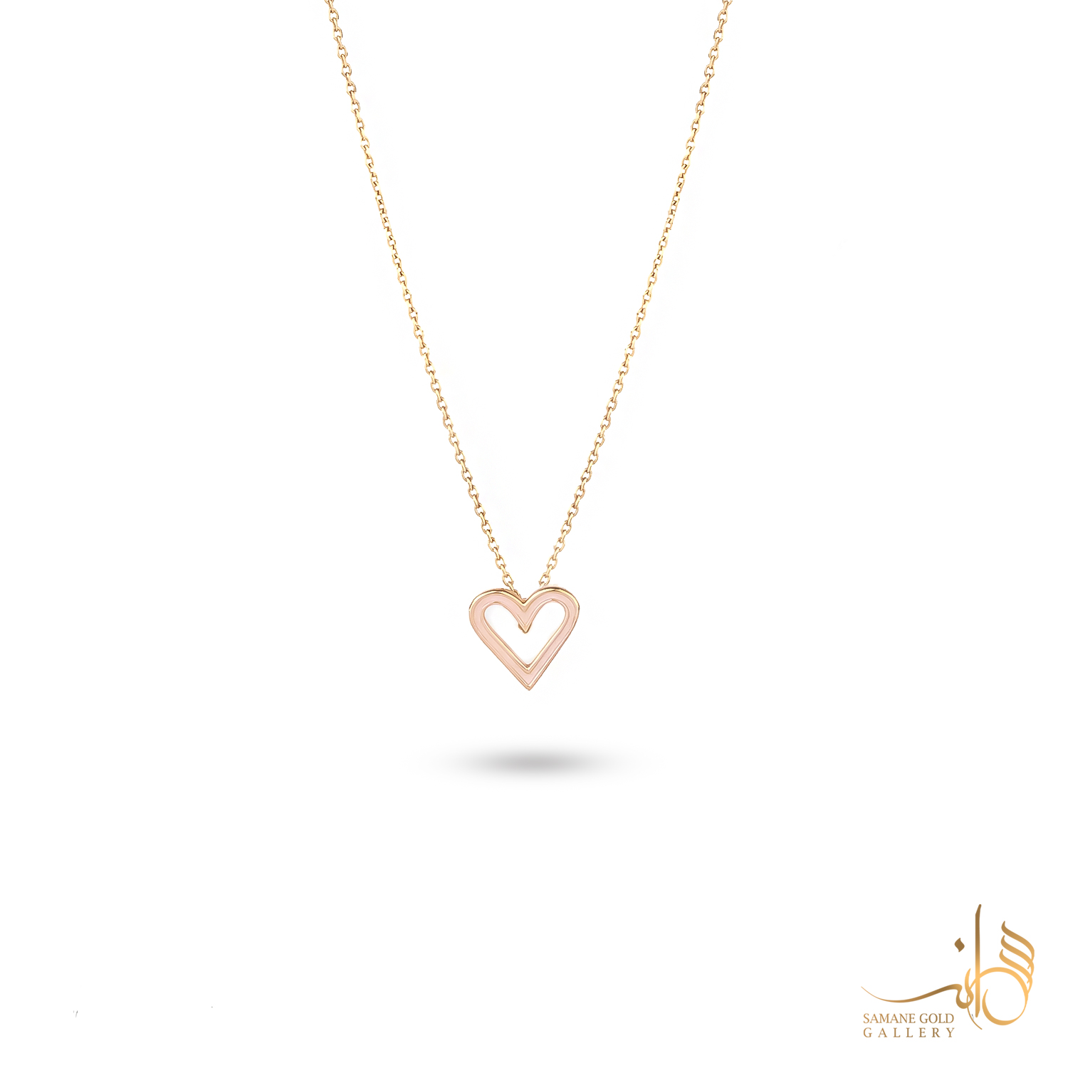 گردنبند طلا قلب توخالی صورتی