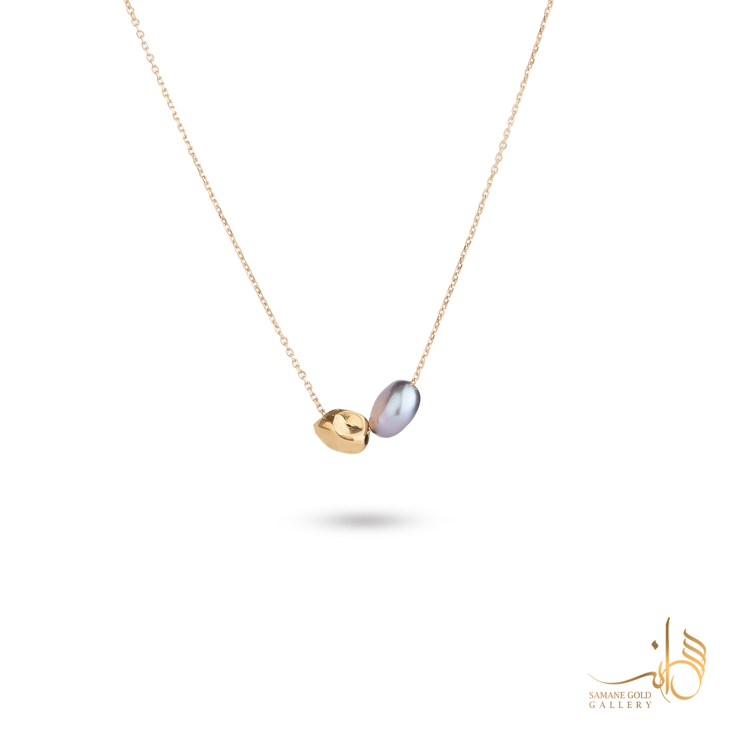 گردنبند طلا گوی دفرمه و مروارید کبود