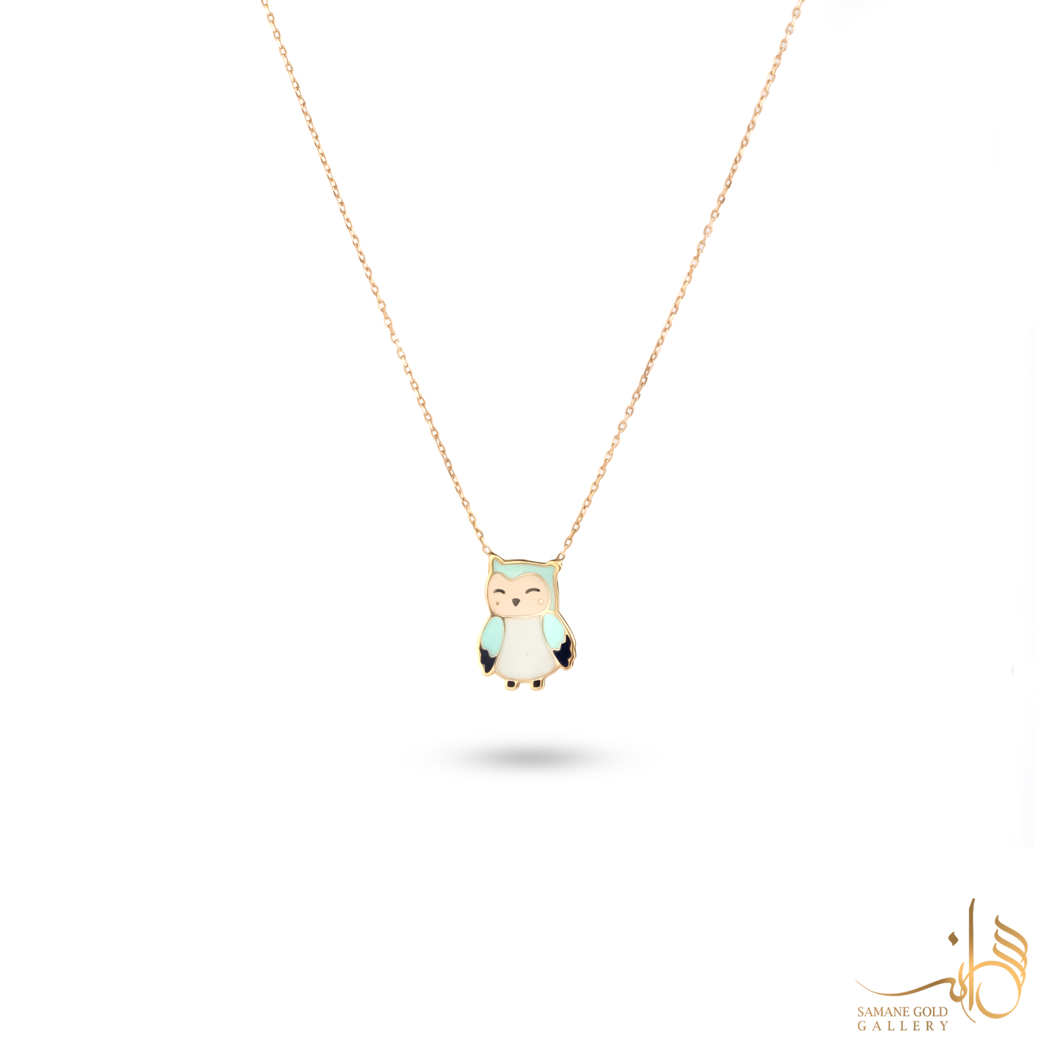 گردنبند طلا جغد آبی بچگانه