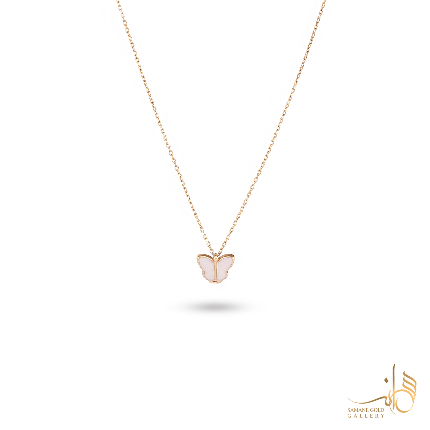 گردنبند طلا پروانه مینا صورتی