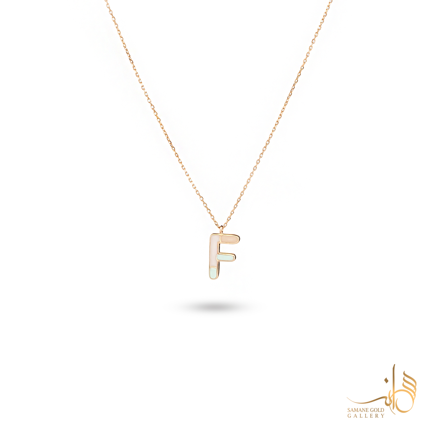 گردنبند طلا حروف F رنگین‌کمانی