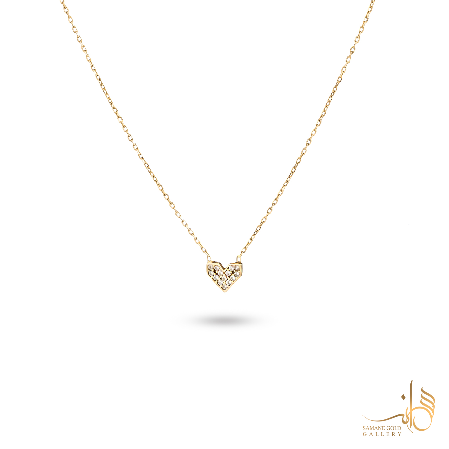 گردنبند طلا قلب دفرمه نگین‌دار