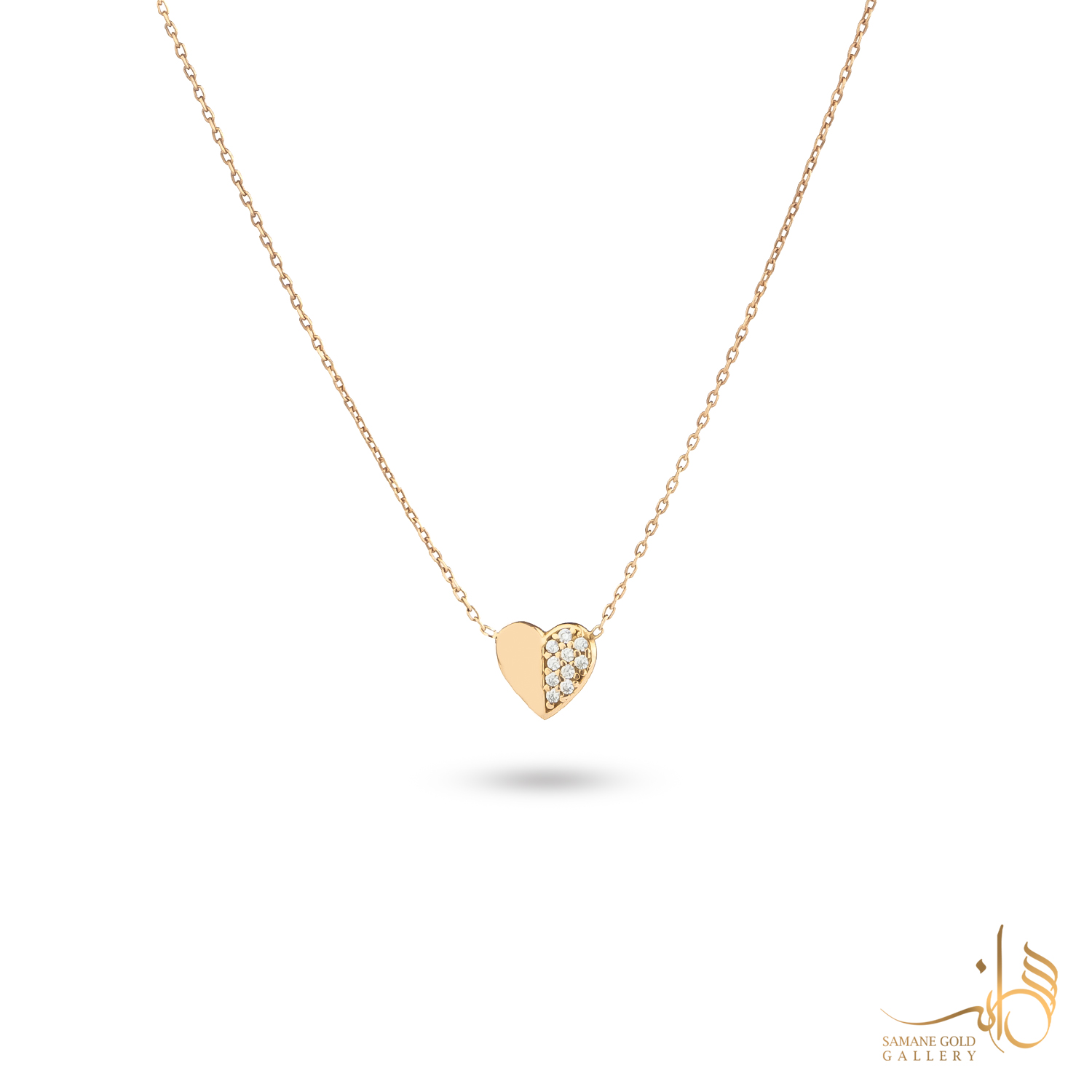 گردنبند طلا قلب نیمه نگین