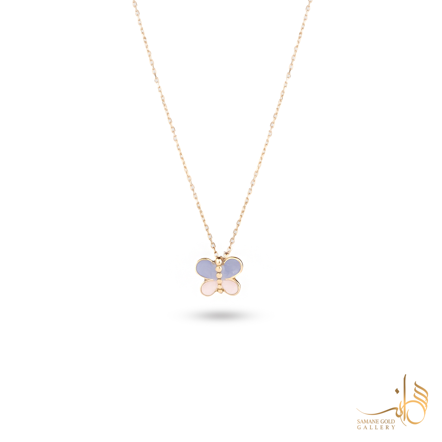 گردنبند طلا پروانه یاسی صورتی