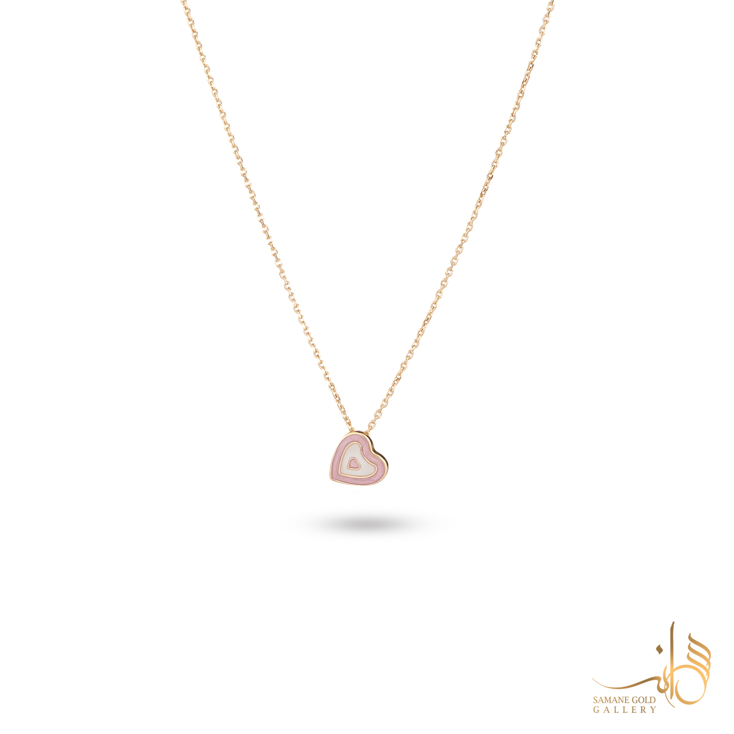 گردنبند طلا قلب سفید صورتی