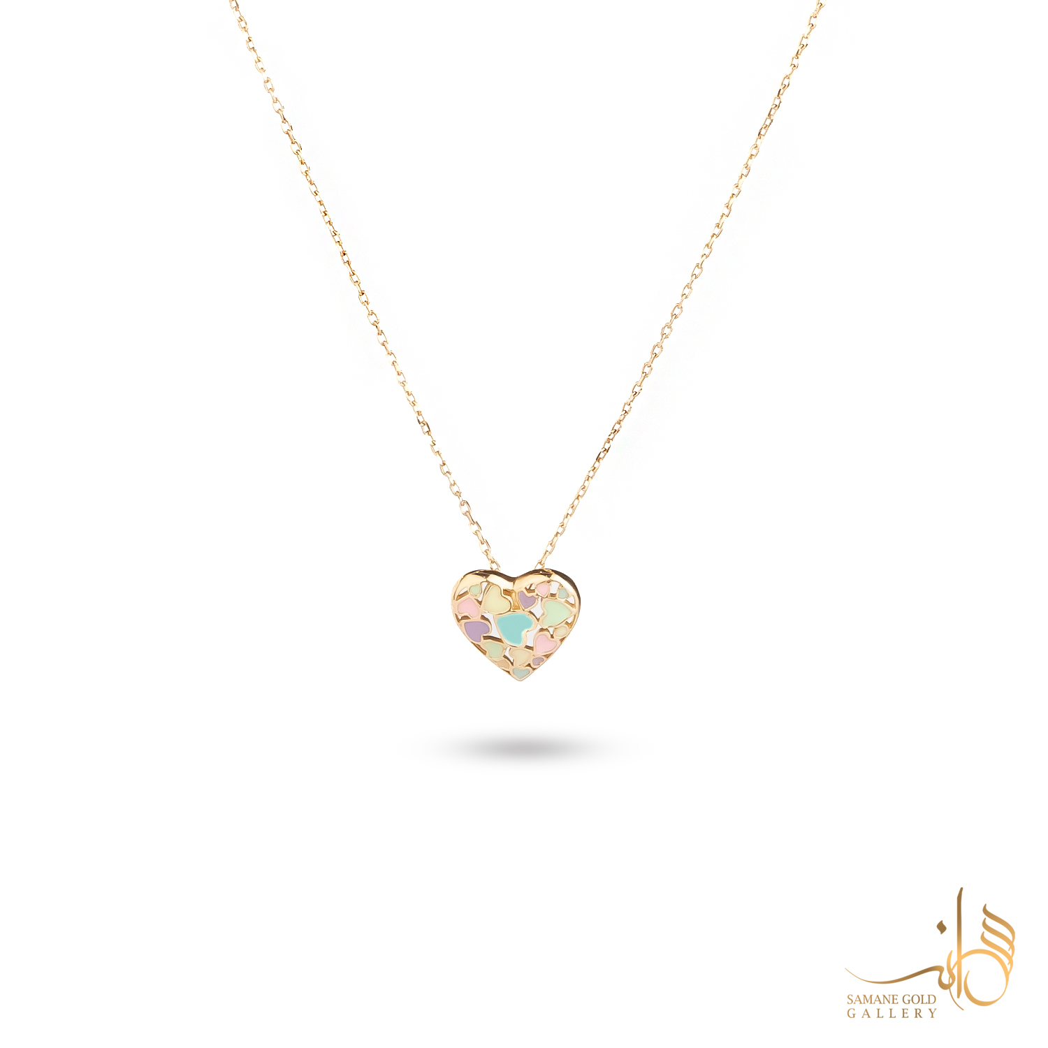 گردنبند طلا قلب بزرگ رنگی