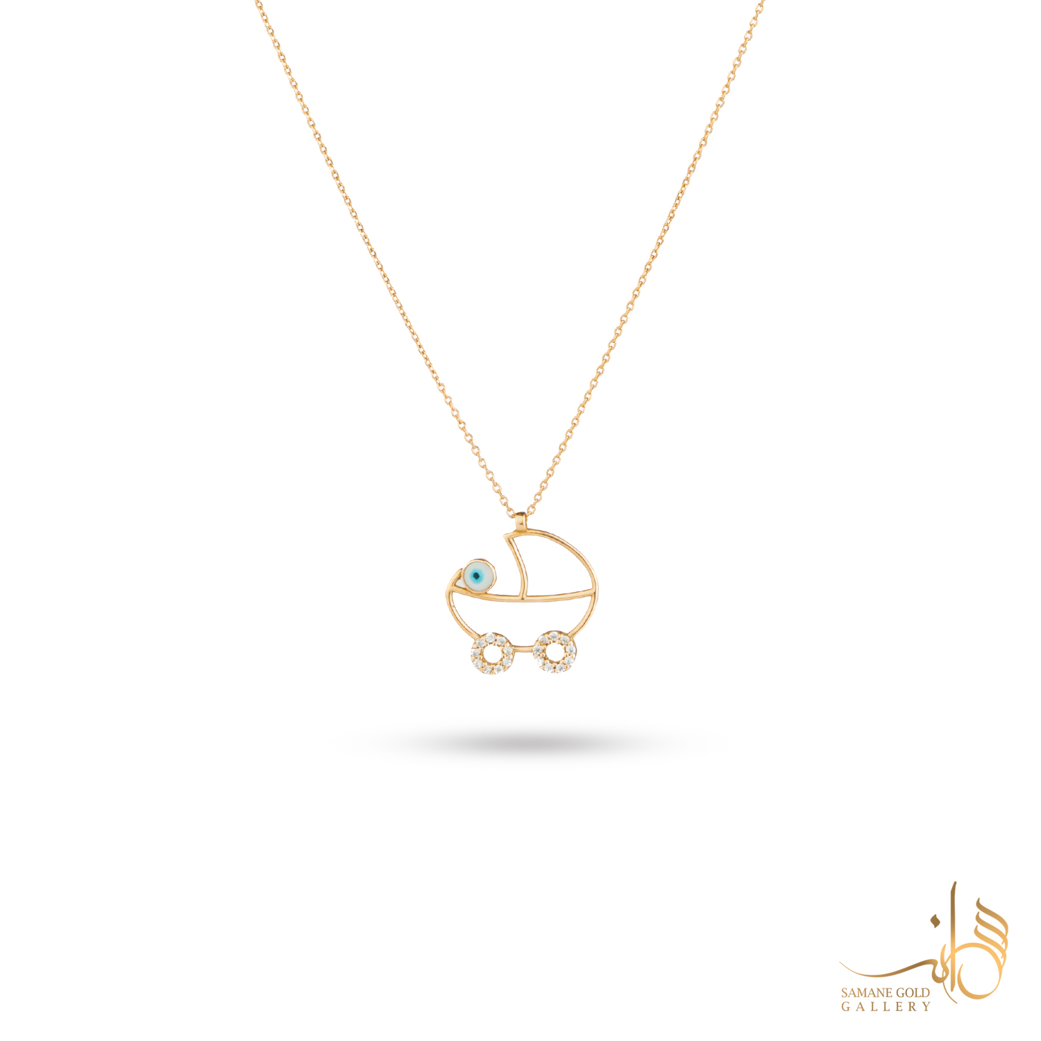 گردنبند طلا کالسکه چشم‌نظردار