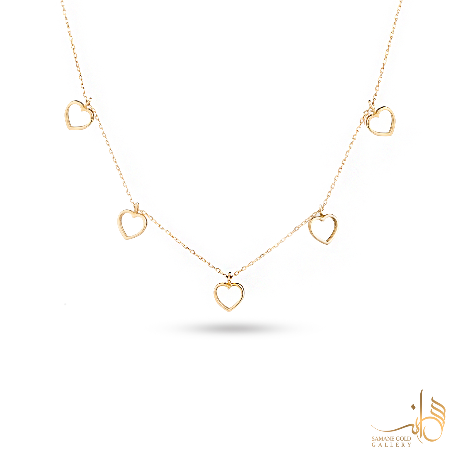 گردنبند طلا قلب توخالی پنج تایی