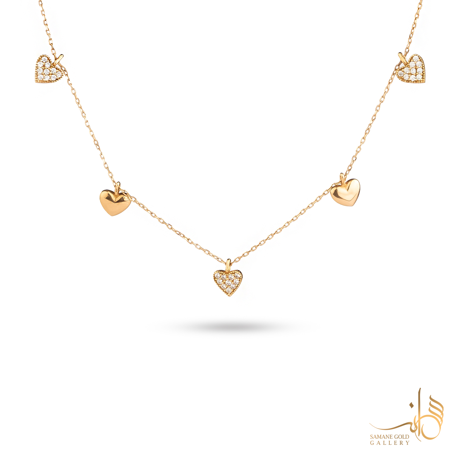 گردنبند طلا قلب ساده و نگین‌دار پنج تایی