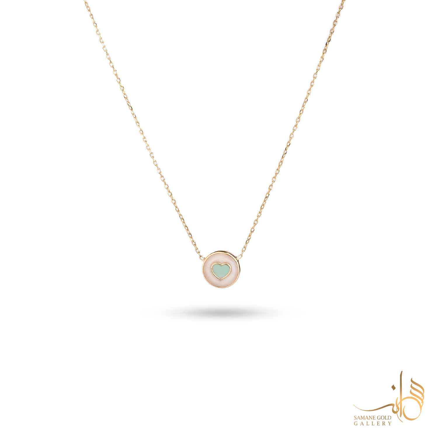 گردنبند طلا قلب دورو صورتی آبی مینیمال