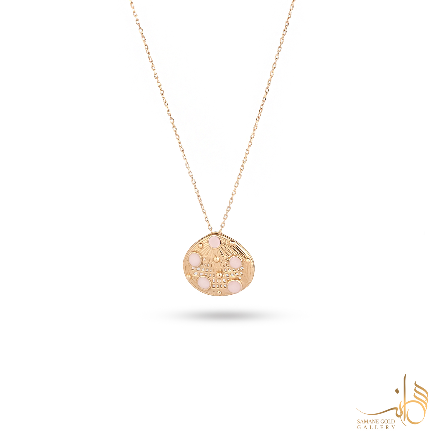 گردنبند طلا صدف میناکاری صورتی