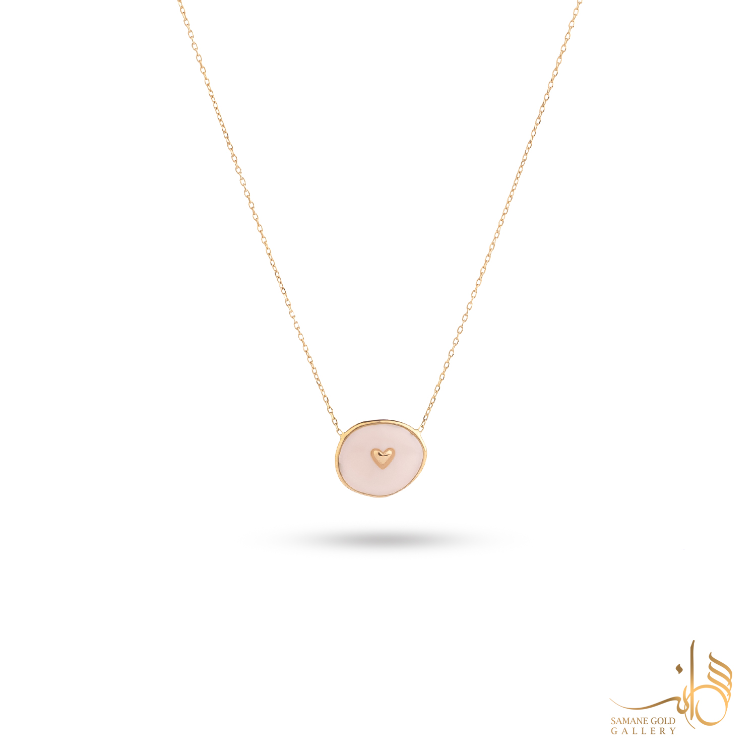 گردنبند طلا دایره قلب مینا صورتی