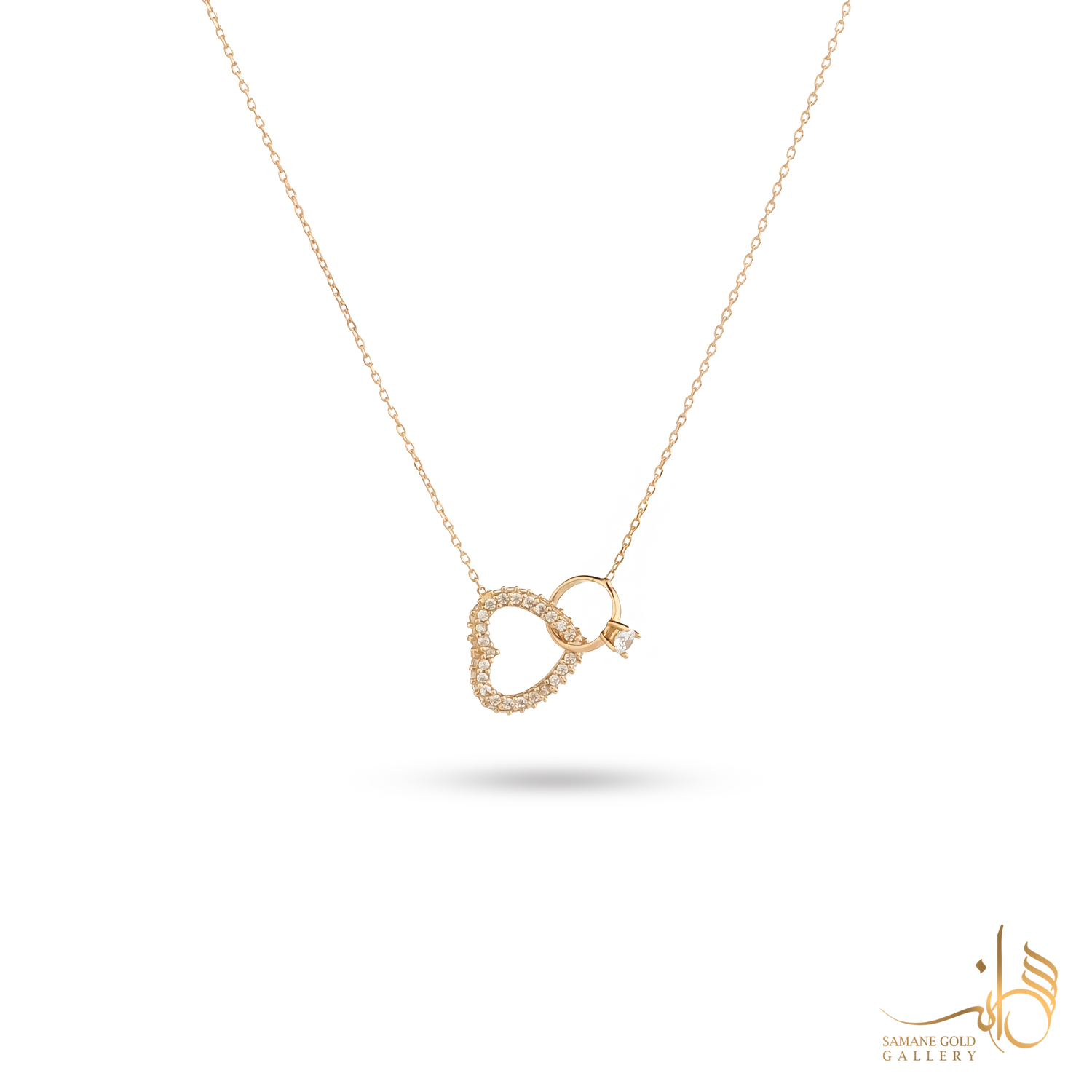 گردنبند طلا قلب نگین‌دار و حلقه سولیتر