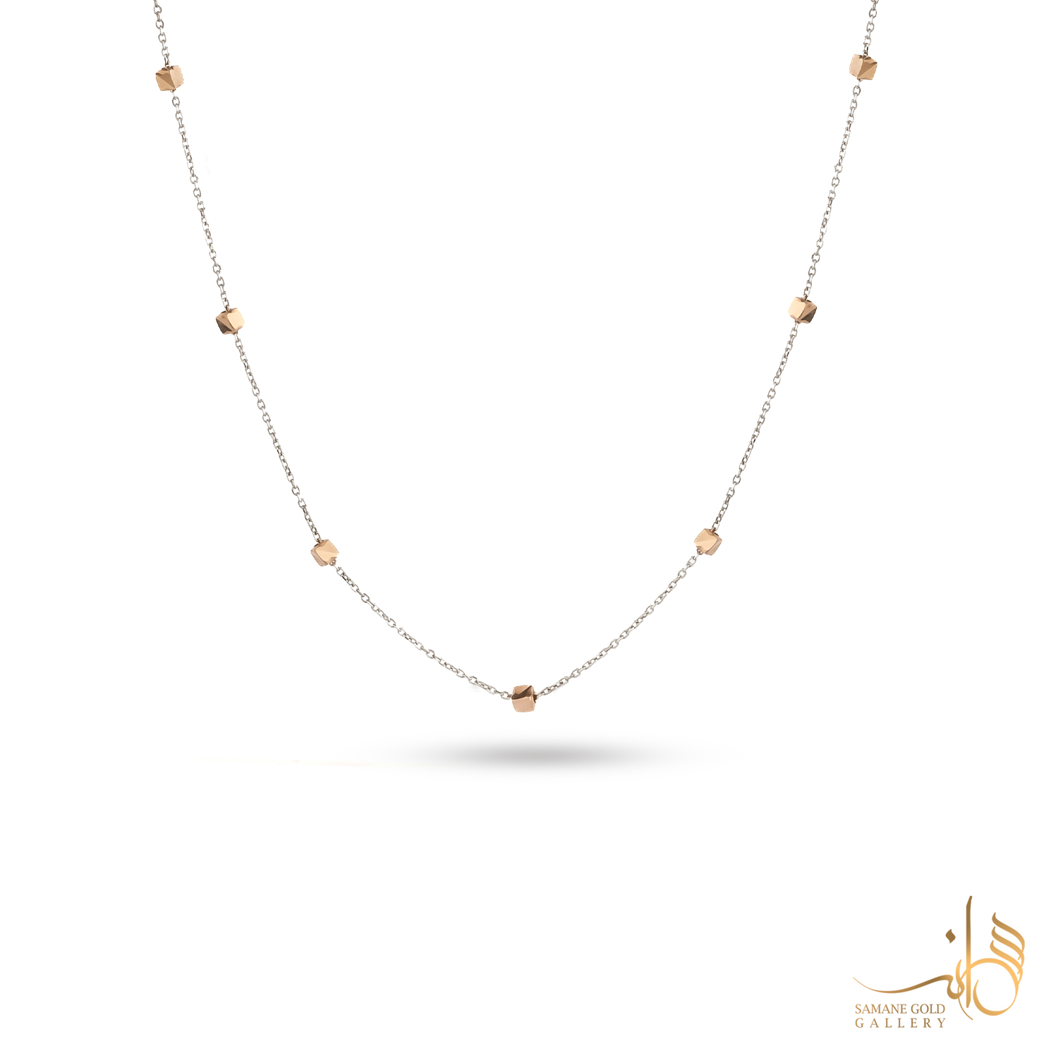 گردنبند طلا مکعب تک‌لاین سیلور و رزگلد