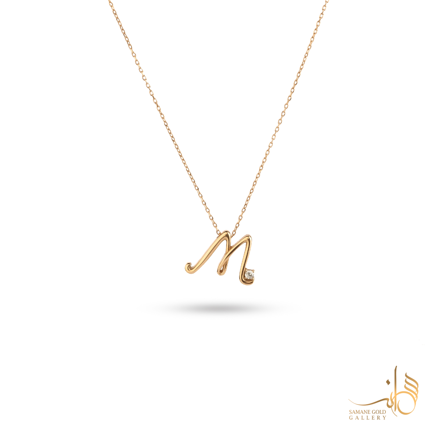 گردنبند طلا حرف M تک نگین
