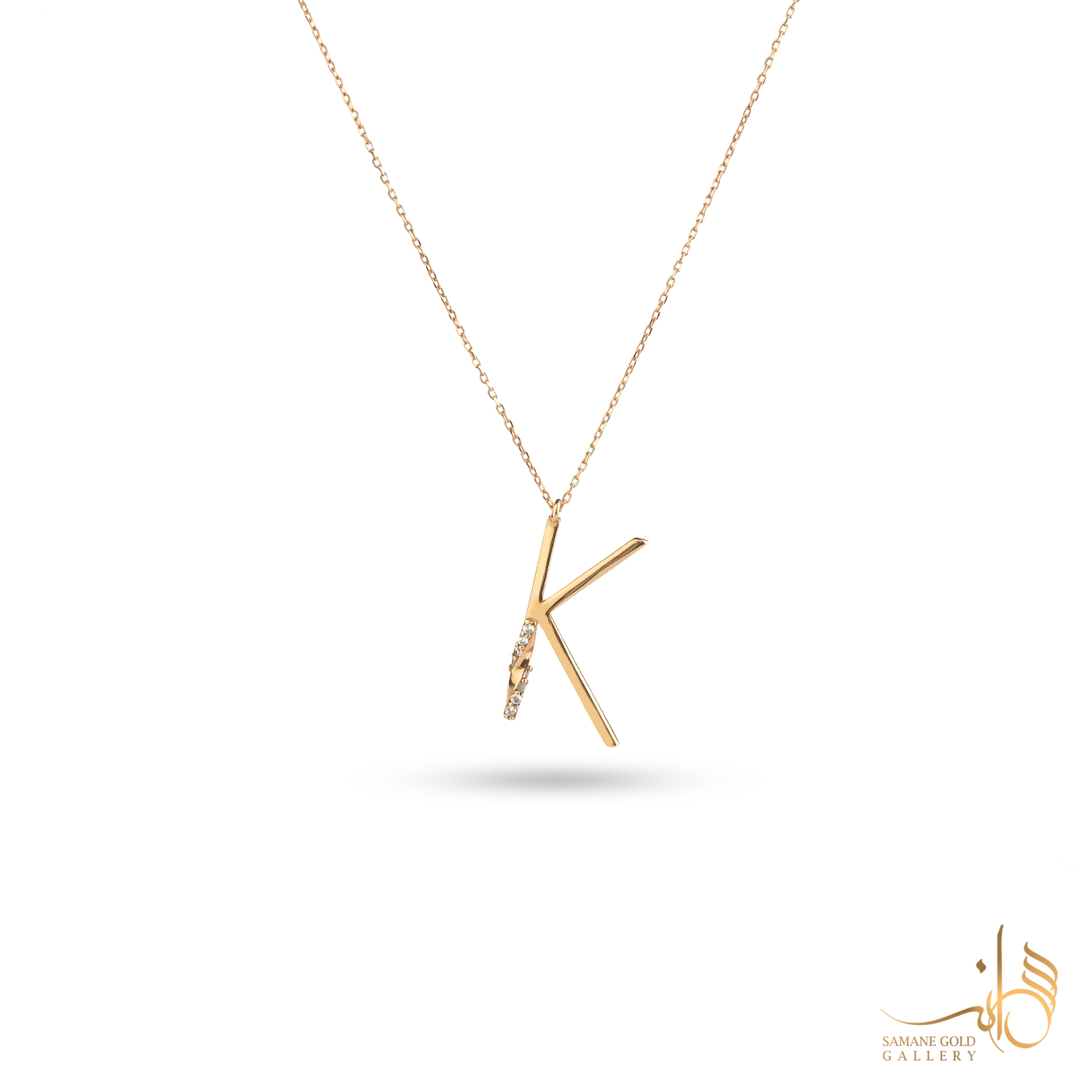 گردنبند طلا حرف K نگین‌دار
