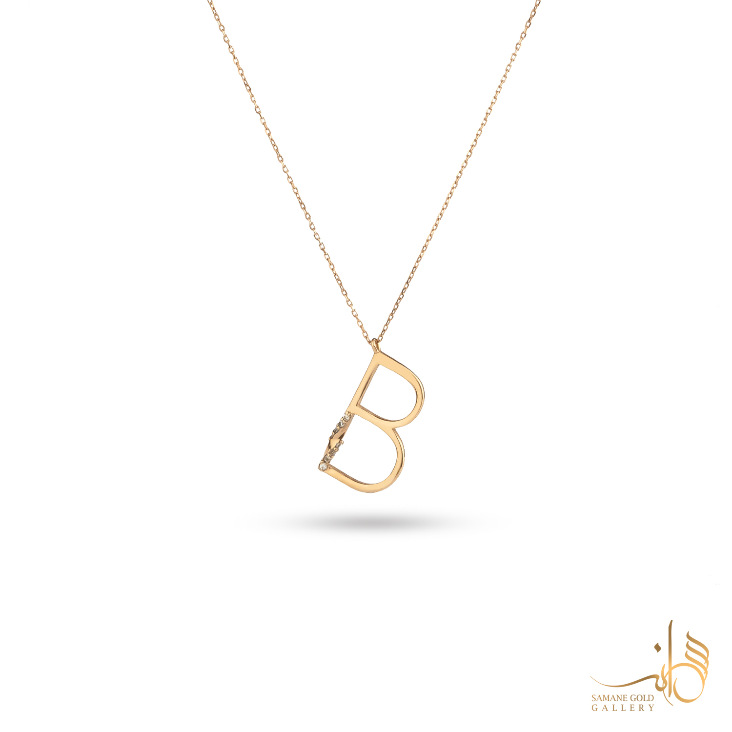 گردنبند طلا حرف B نگین‌دار