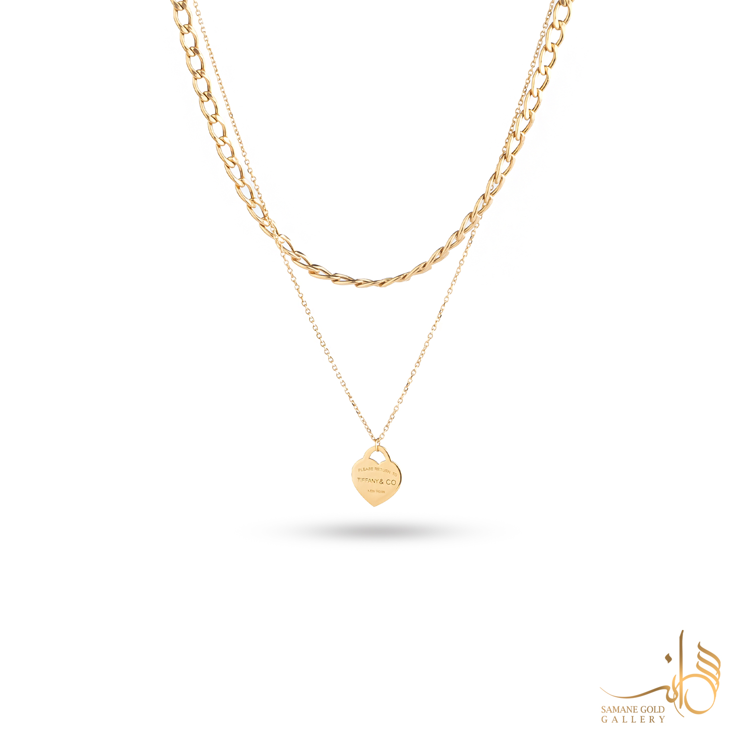 گردنبند طلا دو لاین کارتیه و قلب تیفانی