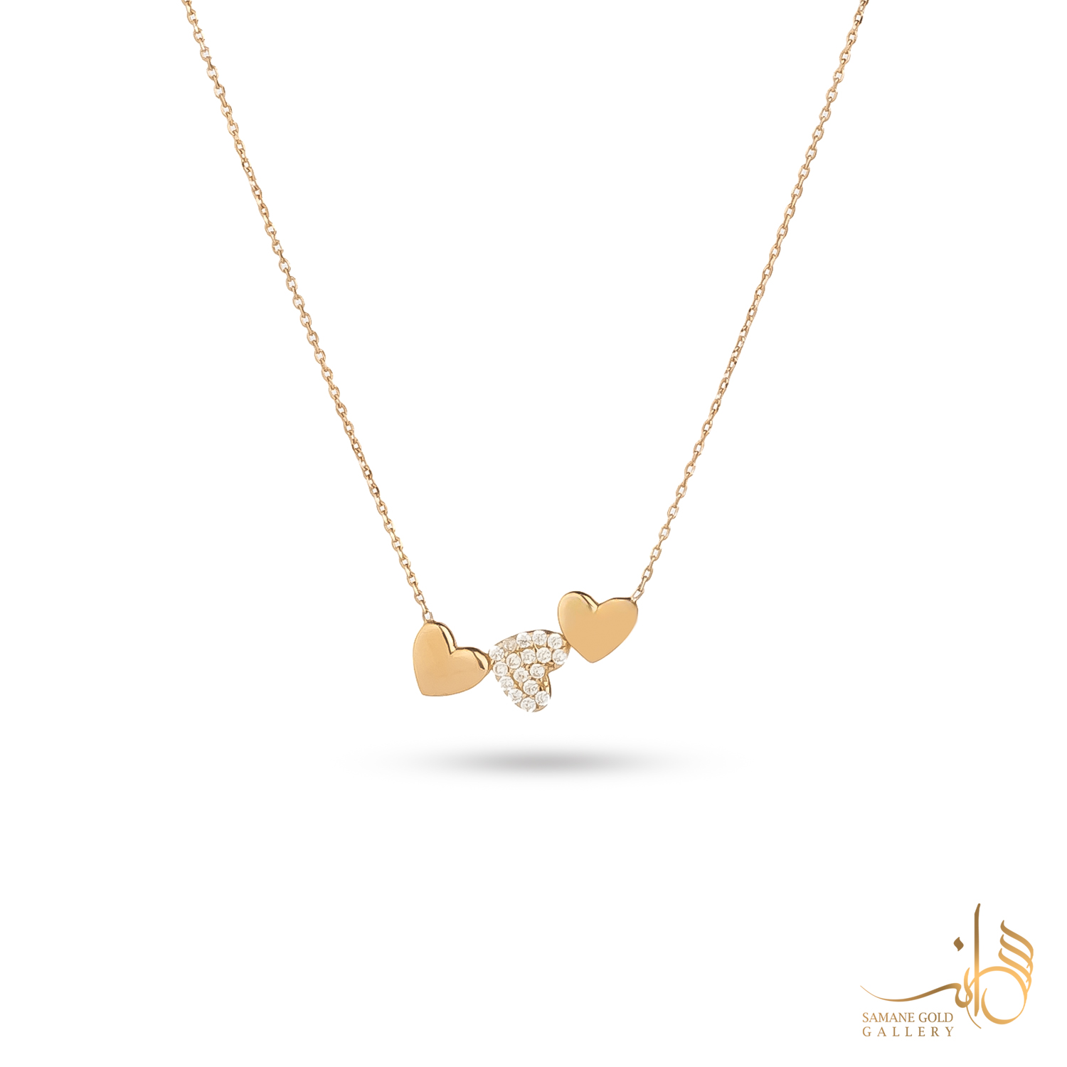 گردنبند طلا سه قلب نگین‌دار